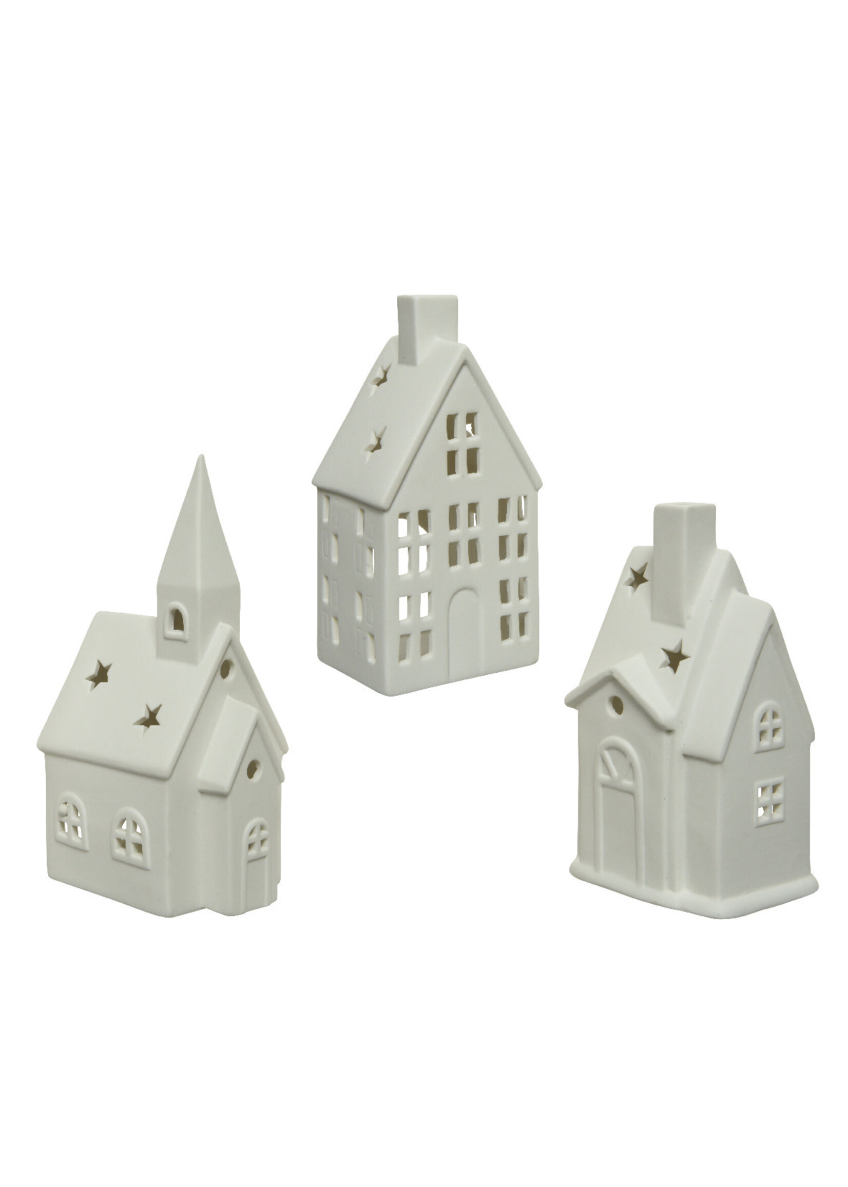 Decoris Matt White House Tealight Holder - 3 Designs