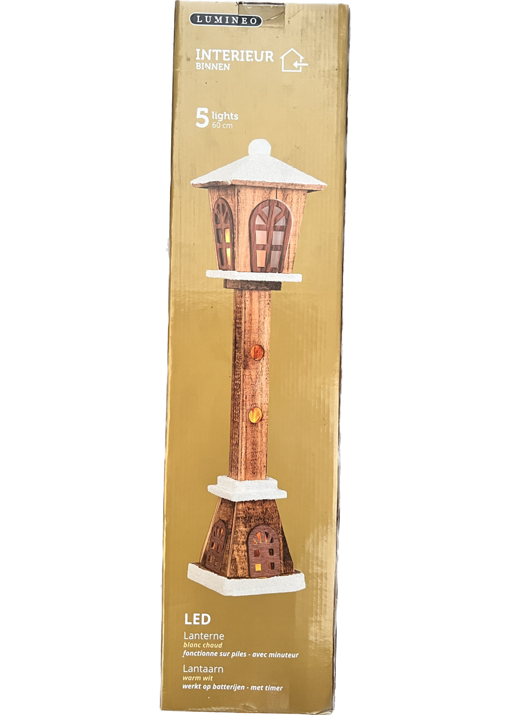 Festive Wooden lamp post with warm white LEDs 60cm