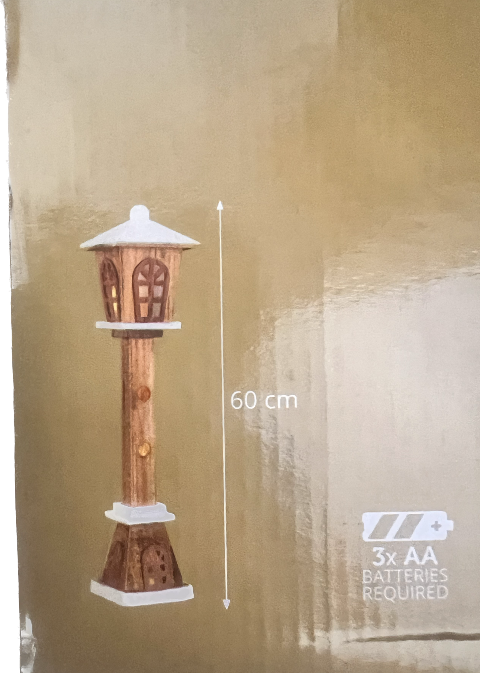 Festive Wooden lamp post with warm white LEDs 60cm