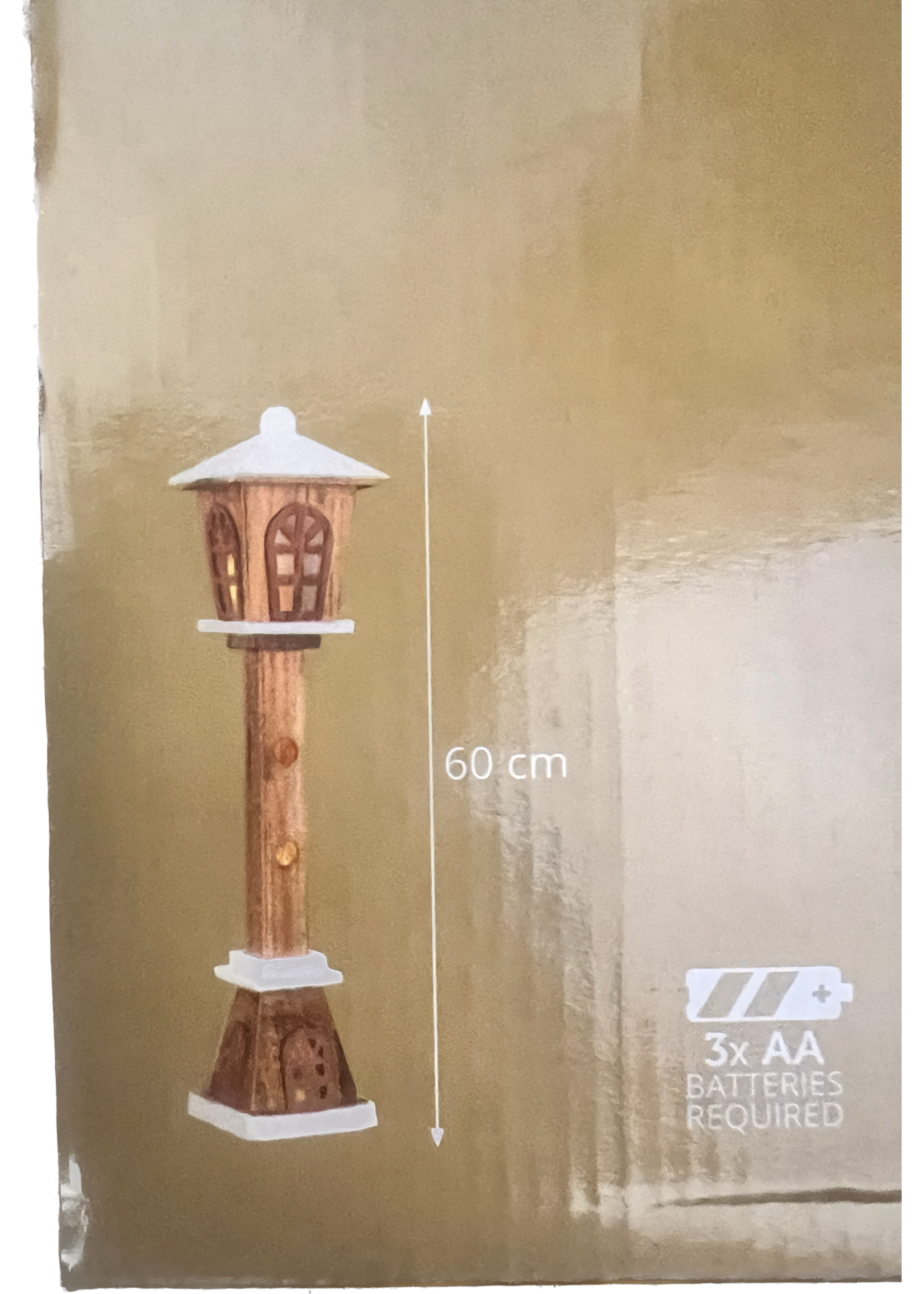 Festive Wooden lamp post with warm white LEDs 60cm