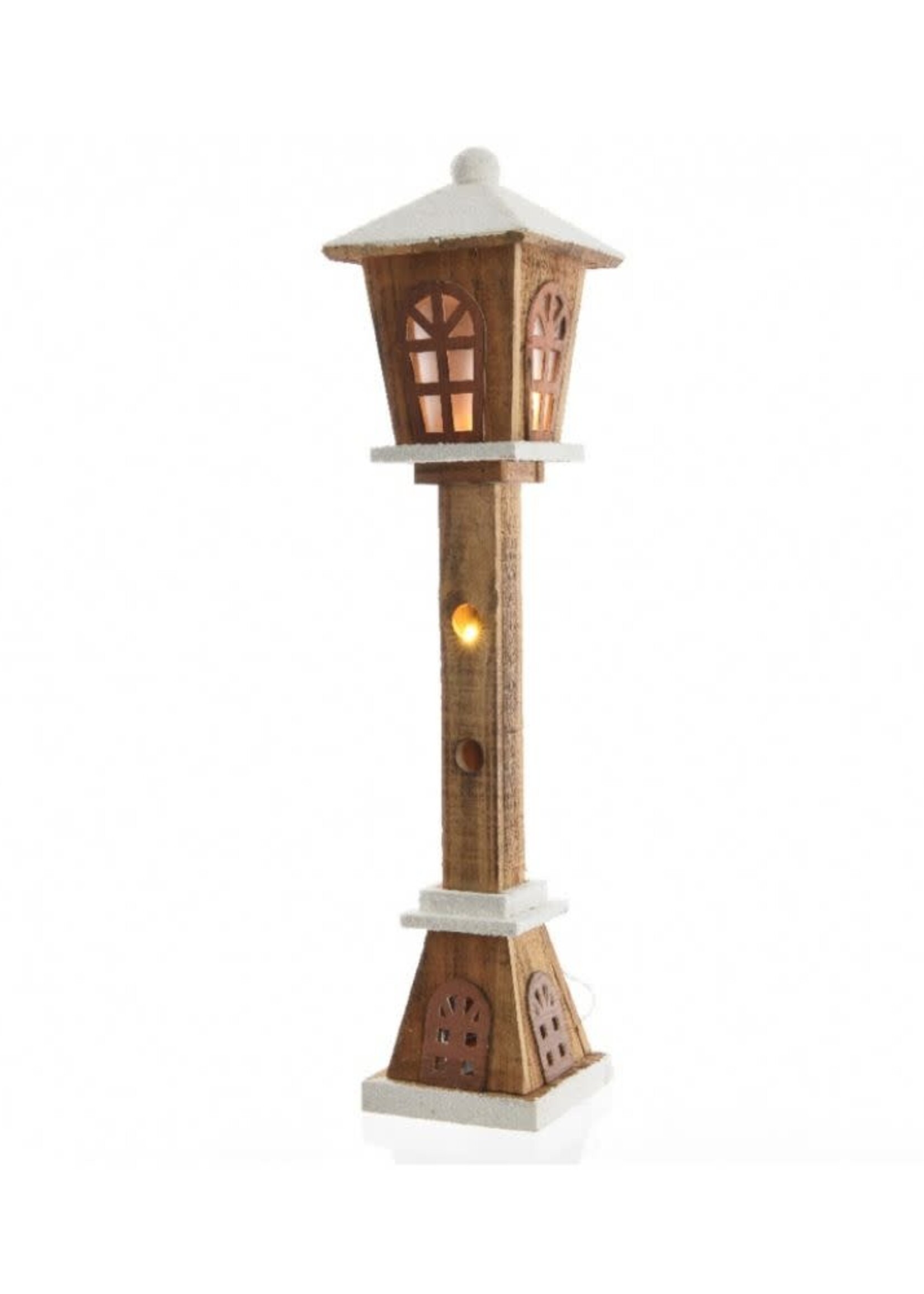 Festive Wooden lamp post with warm white LEDs 60cm
