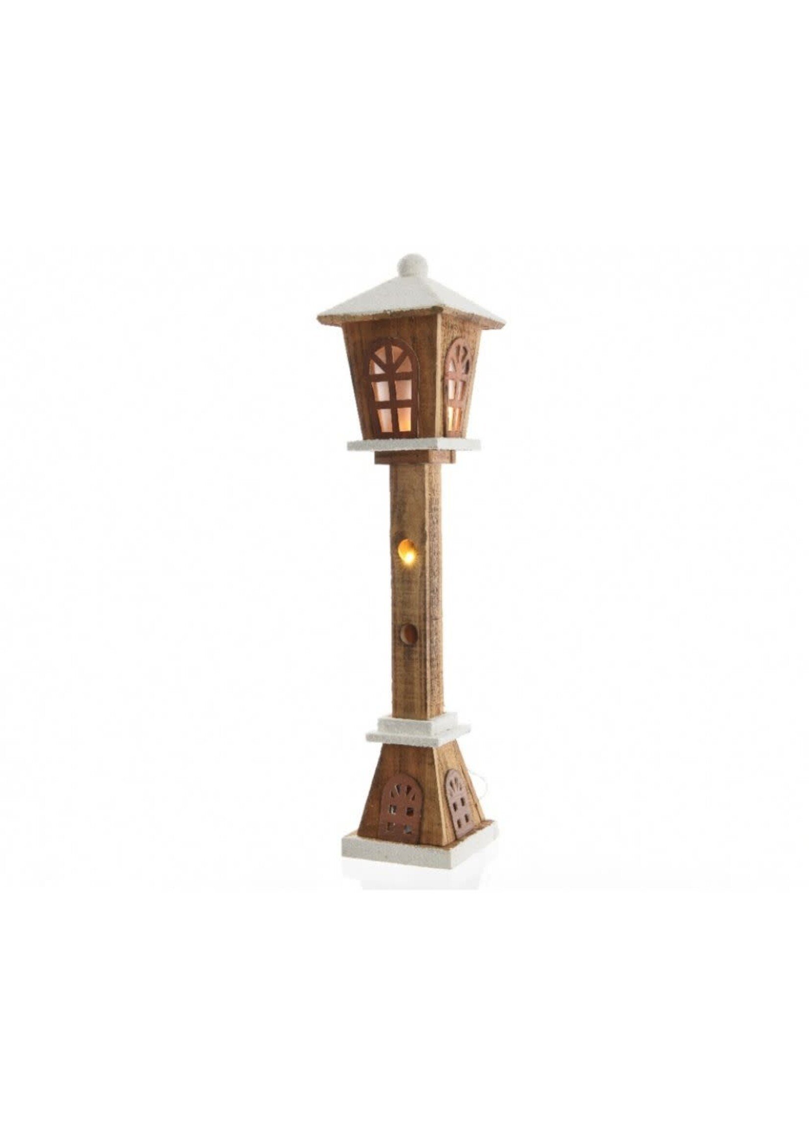 Festive Wooden lamp post with warm white LEDs 60cm