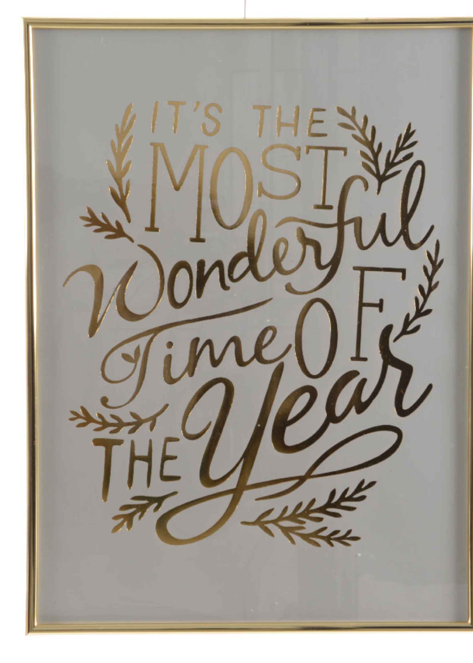 Kaemingk It's the  The Most Wonderful Time of the Year  (Gold and white  coloured poster in gold coloured frame)