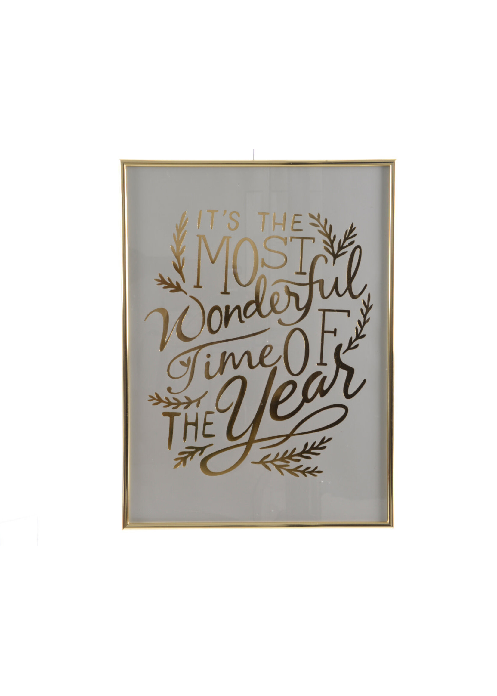 Kaemingk It's the  The Most Wonderful Time of the Year  (Gold and white  coloured poster in gold coloured frame)