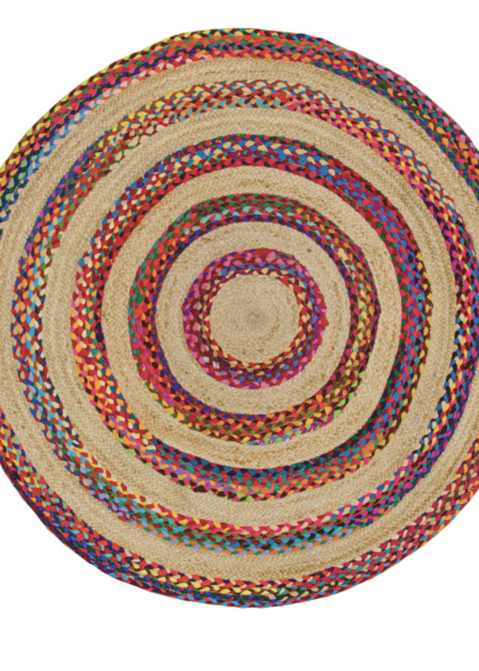 Namaste Jute & Multi Chindi Braided Round Rug, 120cm