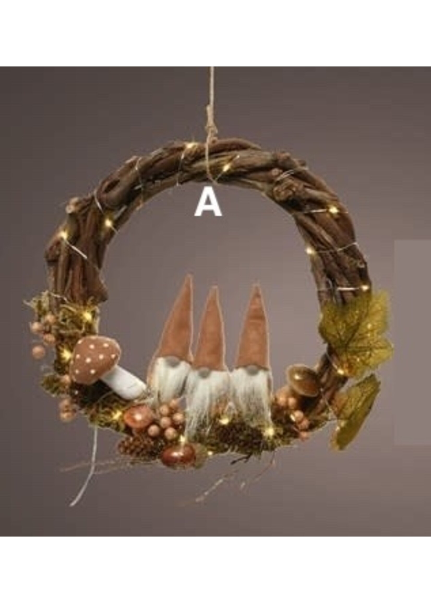 Lumineo Toadstool and Gnome Wicker Wreath With Warm White LED Pin Lights