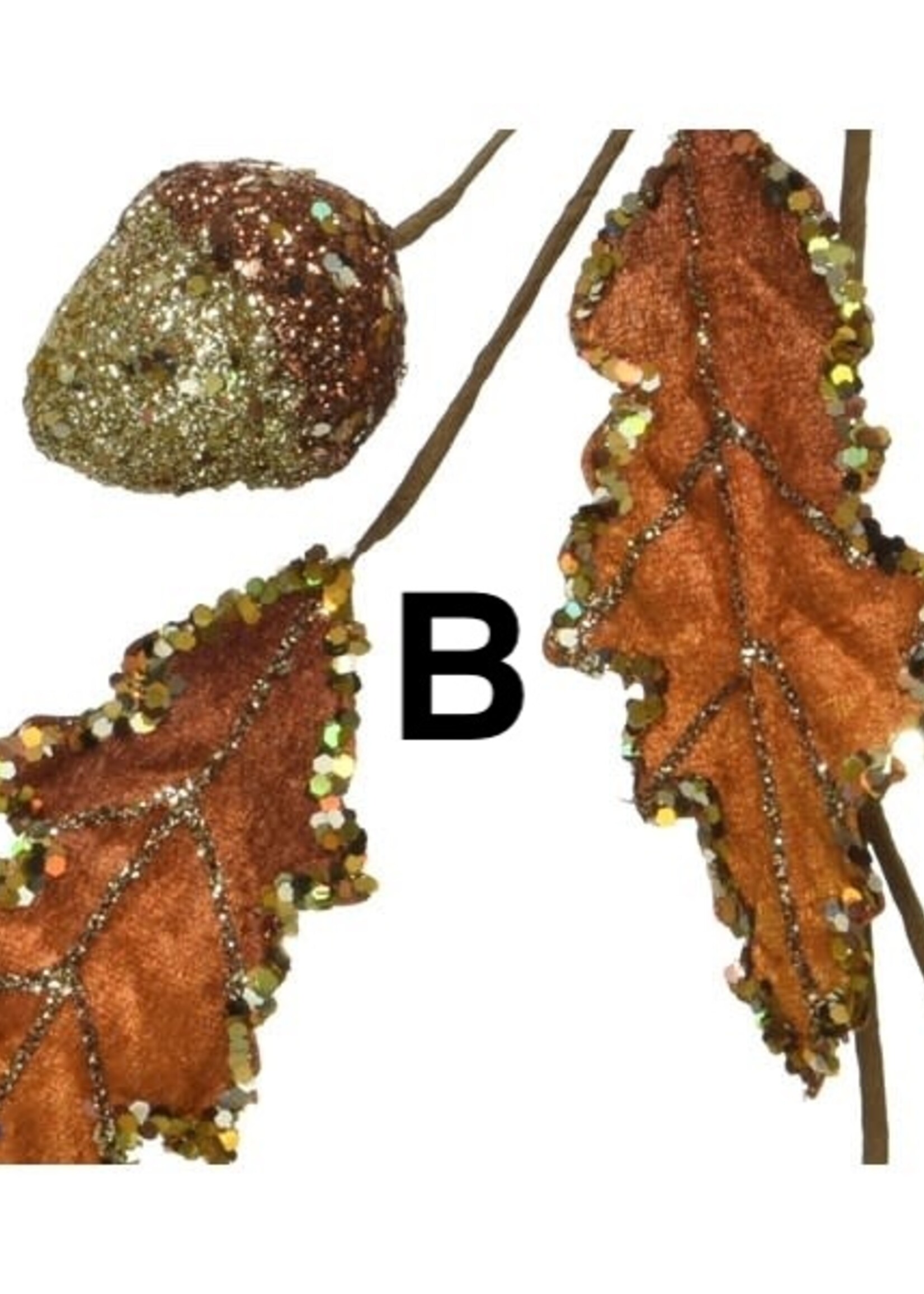 Decoris Velvet Oak leaf With Gold Glitter - 2 Colours