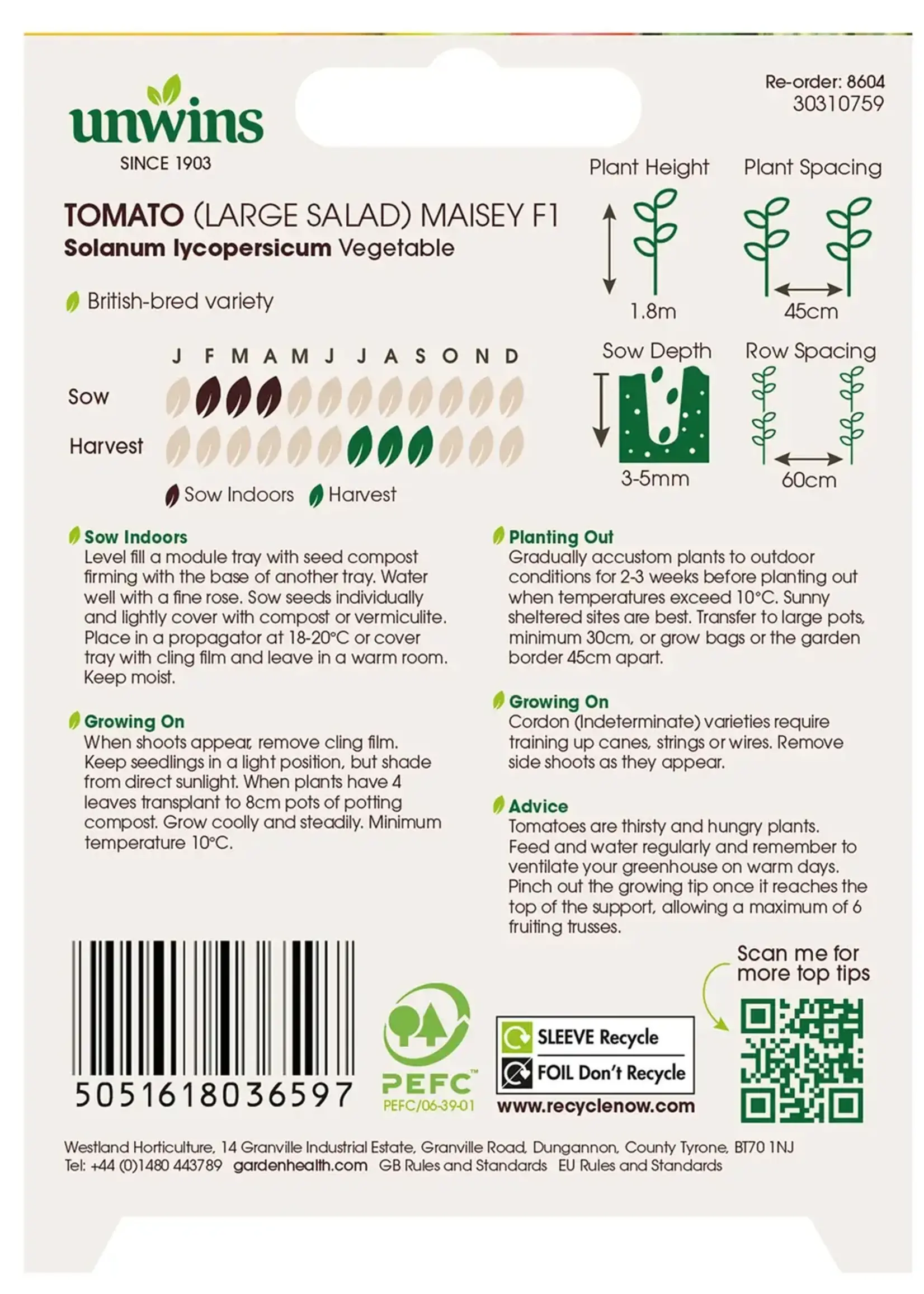 Unwins Tomato - Large Salad Maisey F1