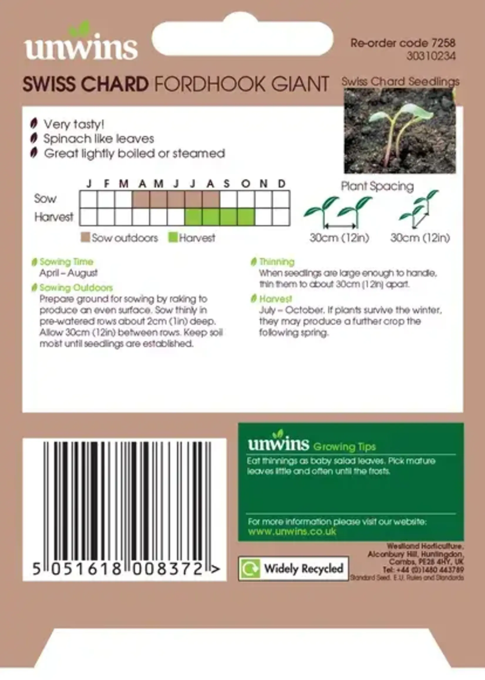 Unwins Swiss Chard - Fordhook Giant