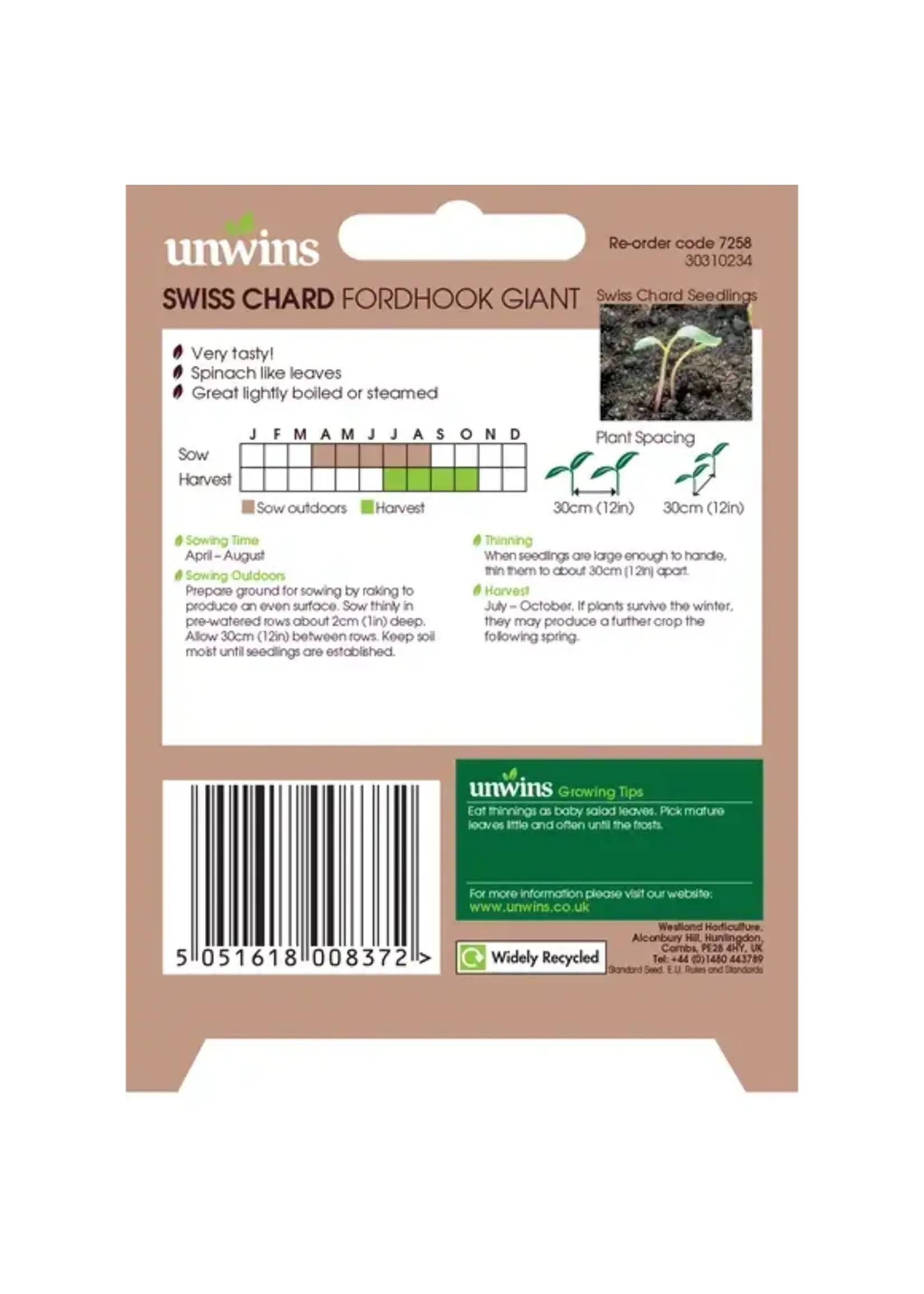 Unwins Swiss Chard - Fordhook Giant