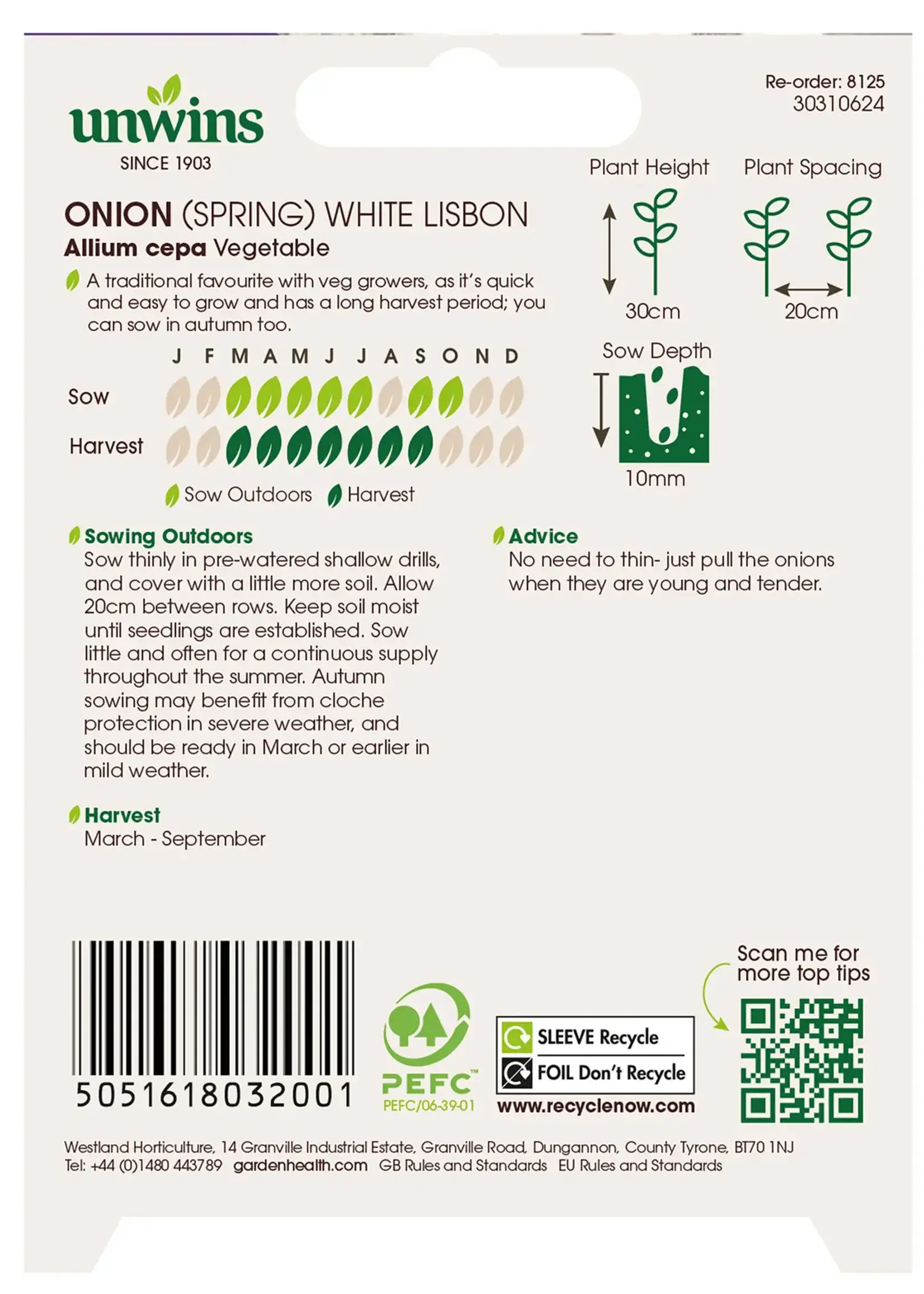 Unwins Onion (Spring) - White Lisbon