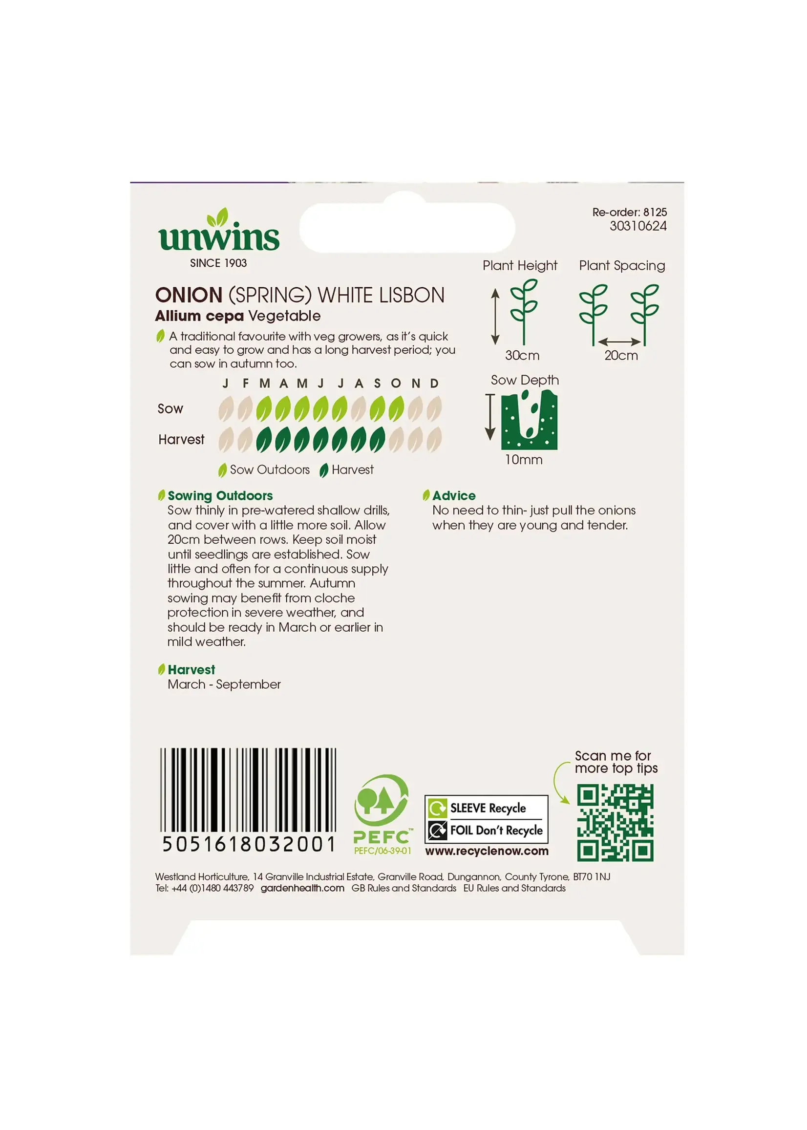 Unwins Onion (Spring) - White Lisbon