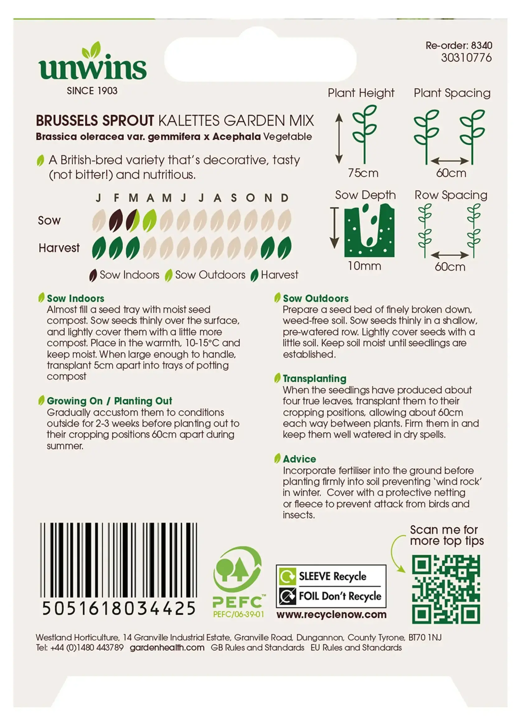 Unwins Brussels Sprout - Kalettes Garden Mix