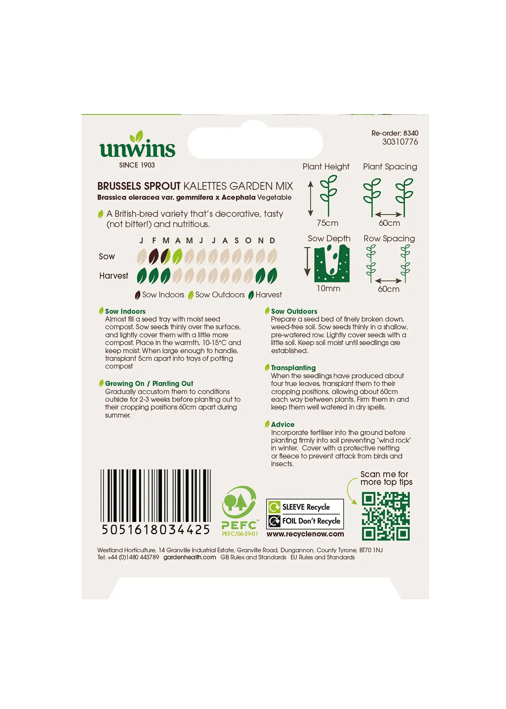 Unwins Brussels Sprout - Kalettes Garden Mix