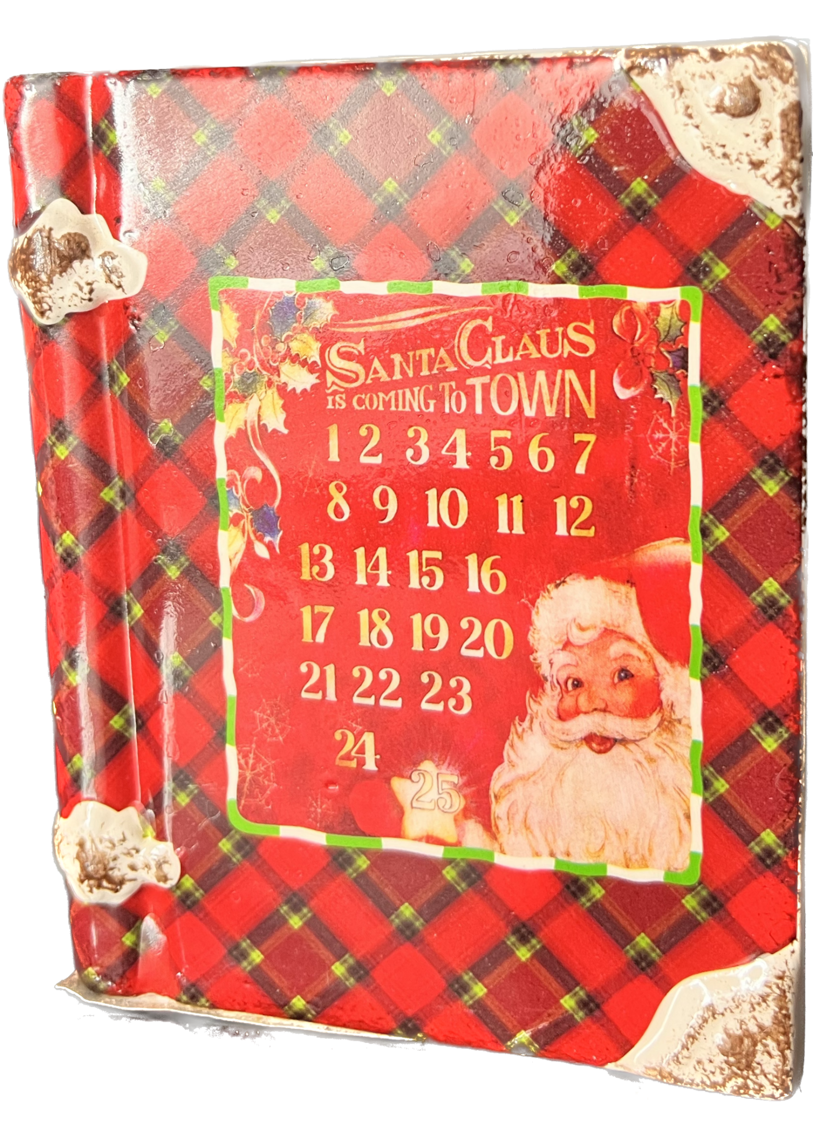 Christmas Red Tartan Dolomite Planter 10x5.5x13cm