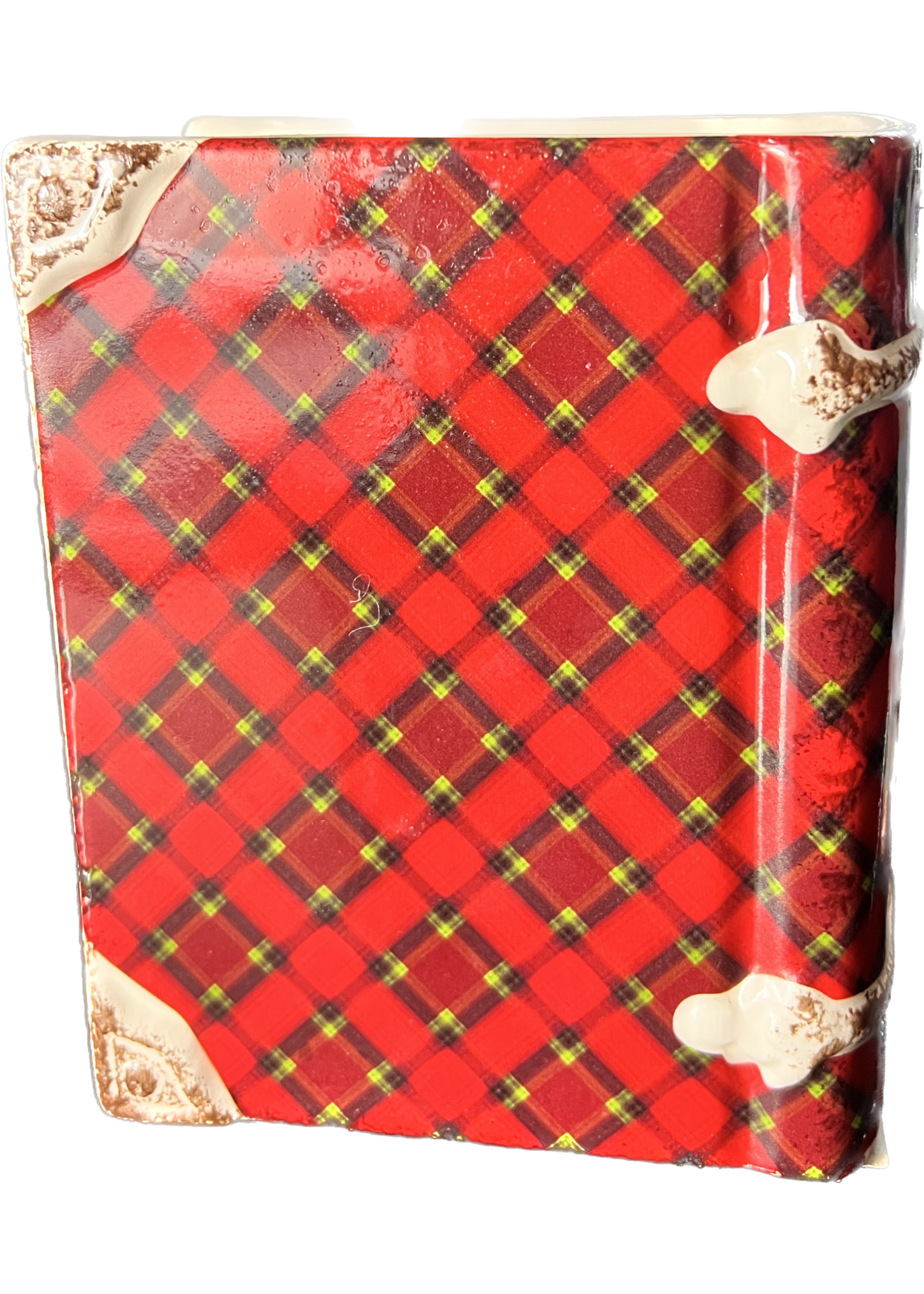 Christmas Red Tartan Dolomite Planter 10x5.5x13cm