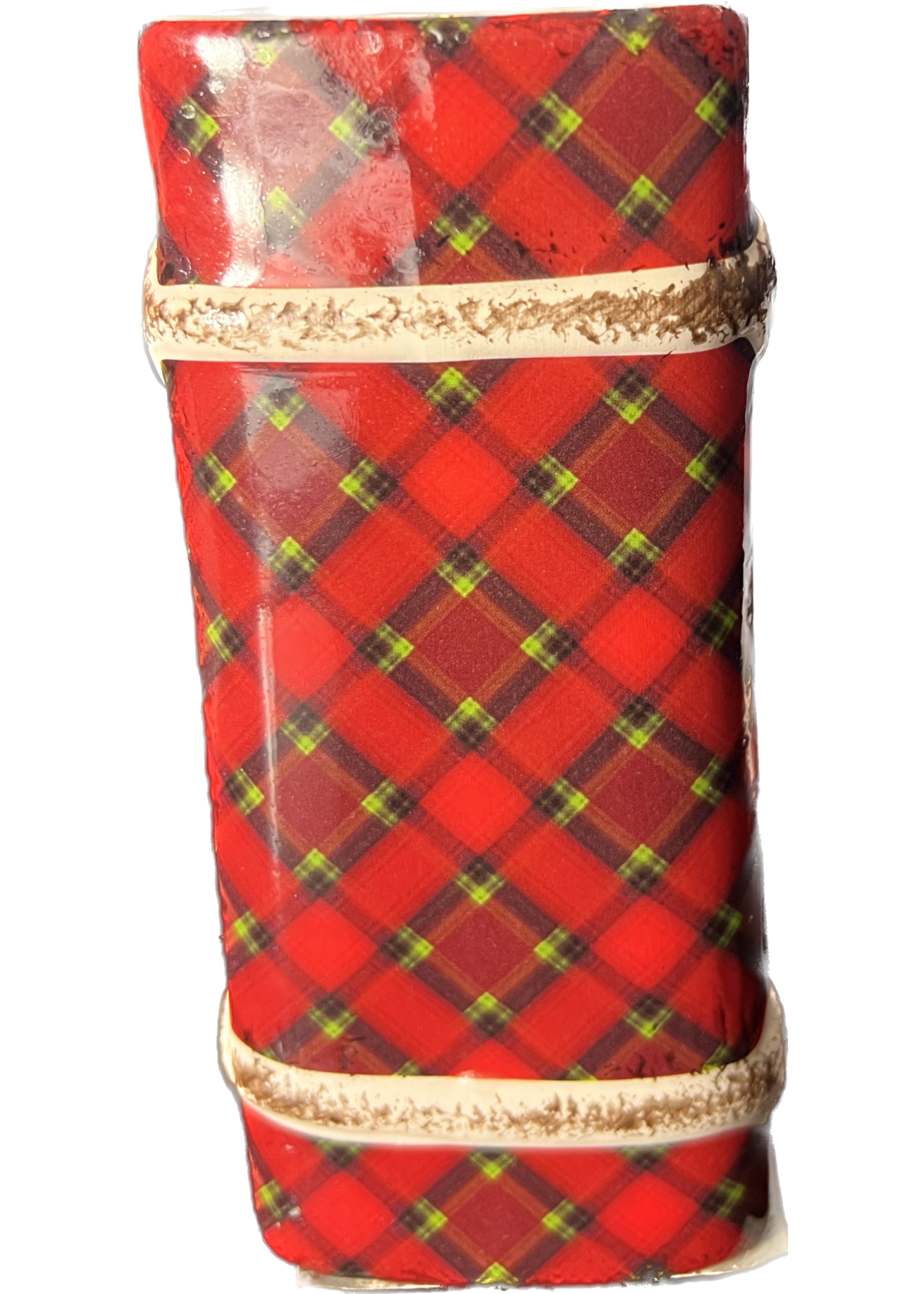 Christmas Red Tartan Dolomite Planter 10x5.5x13cm