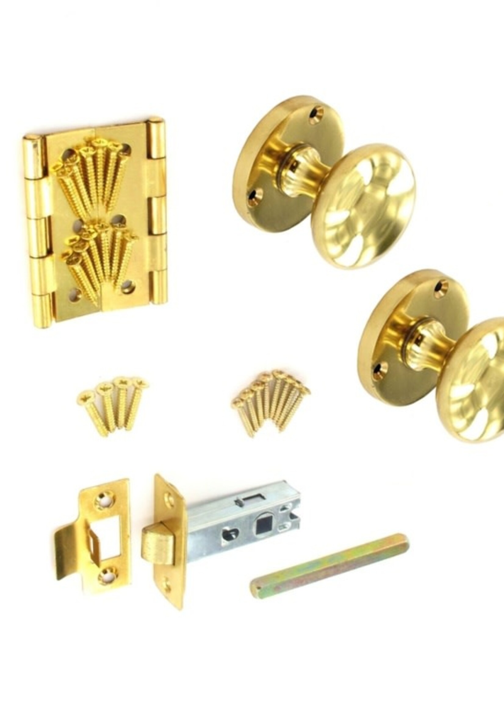 Securit Brass Door Kit - Knobs, Hinges and Latch