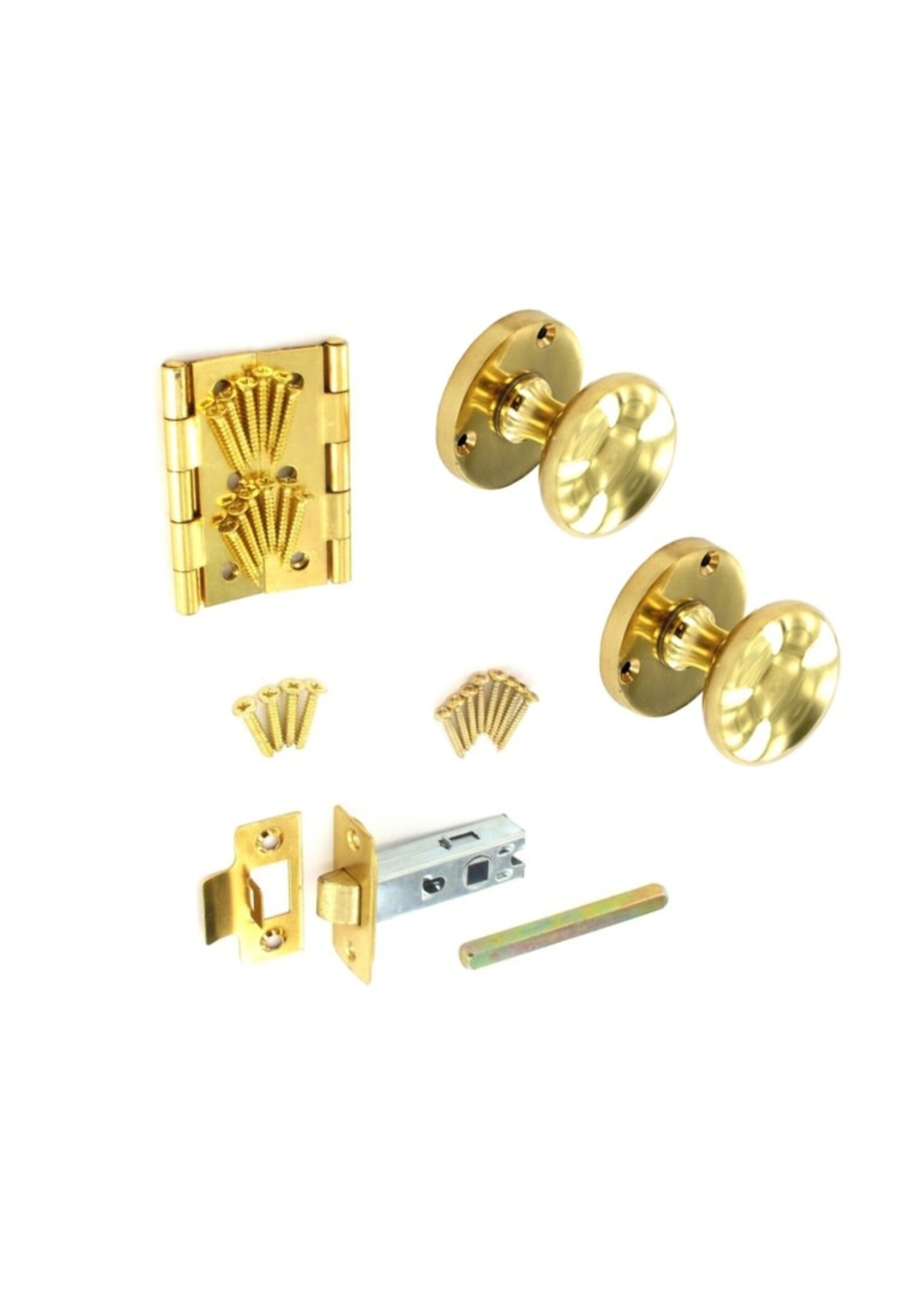 Securit Brass Door Kit - Knobs, Hinges and Latch