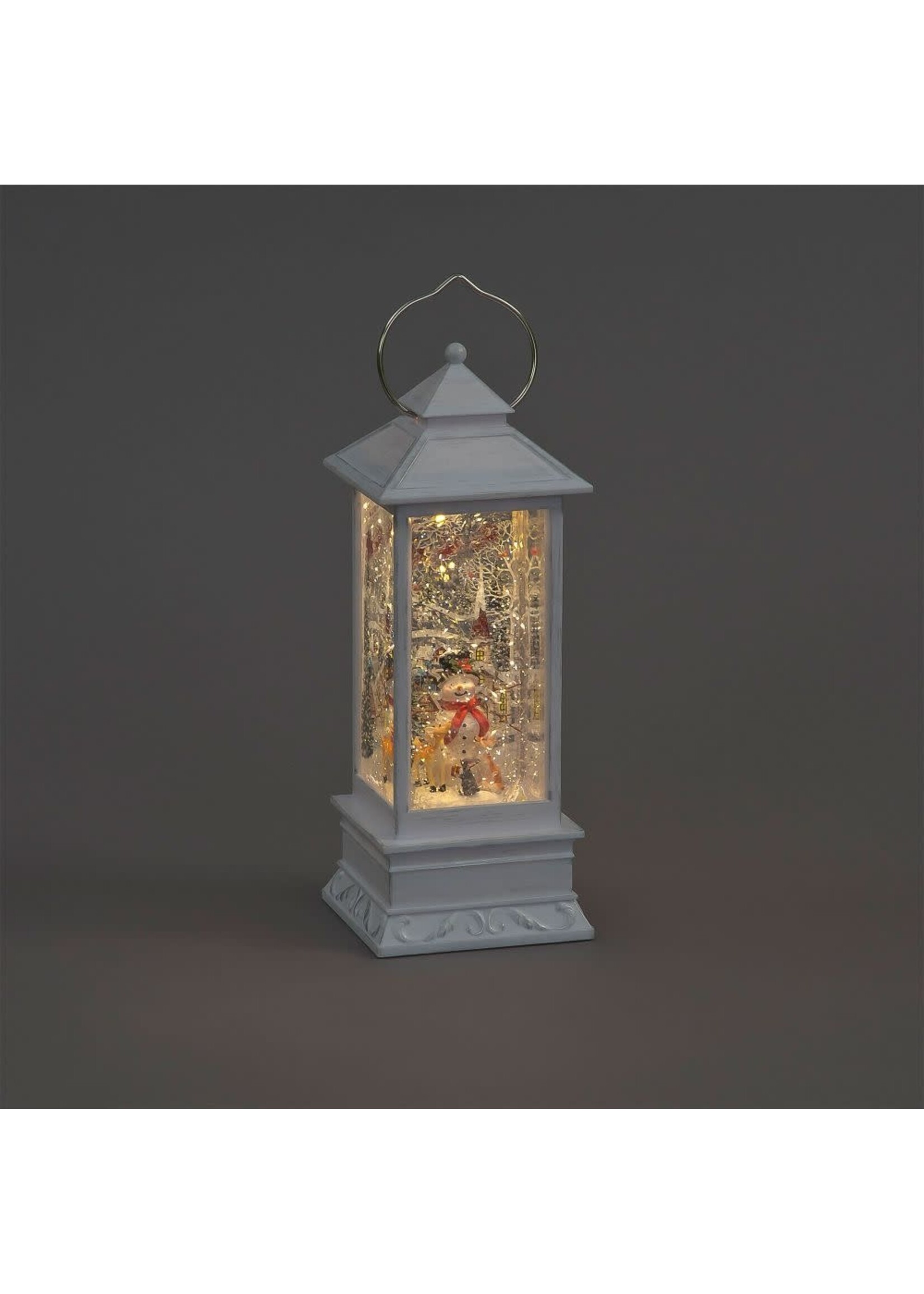 Snowtime Snowman White Water Spinner Lantern 31cm