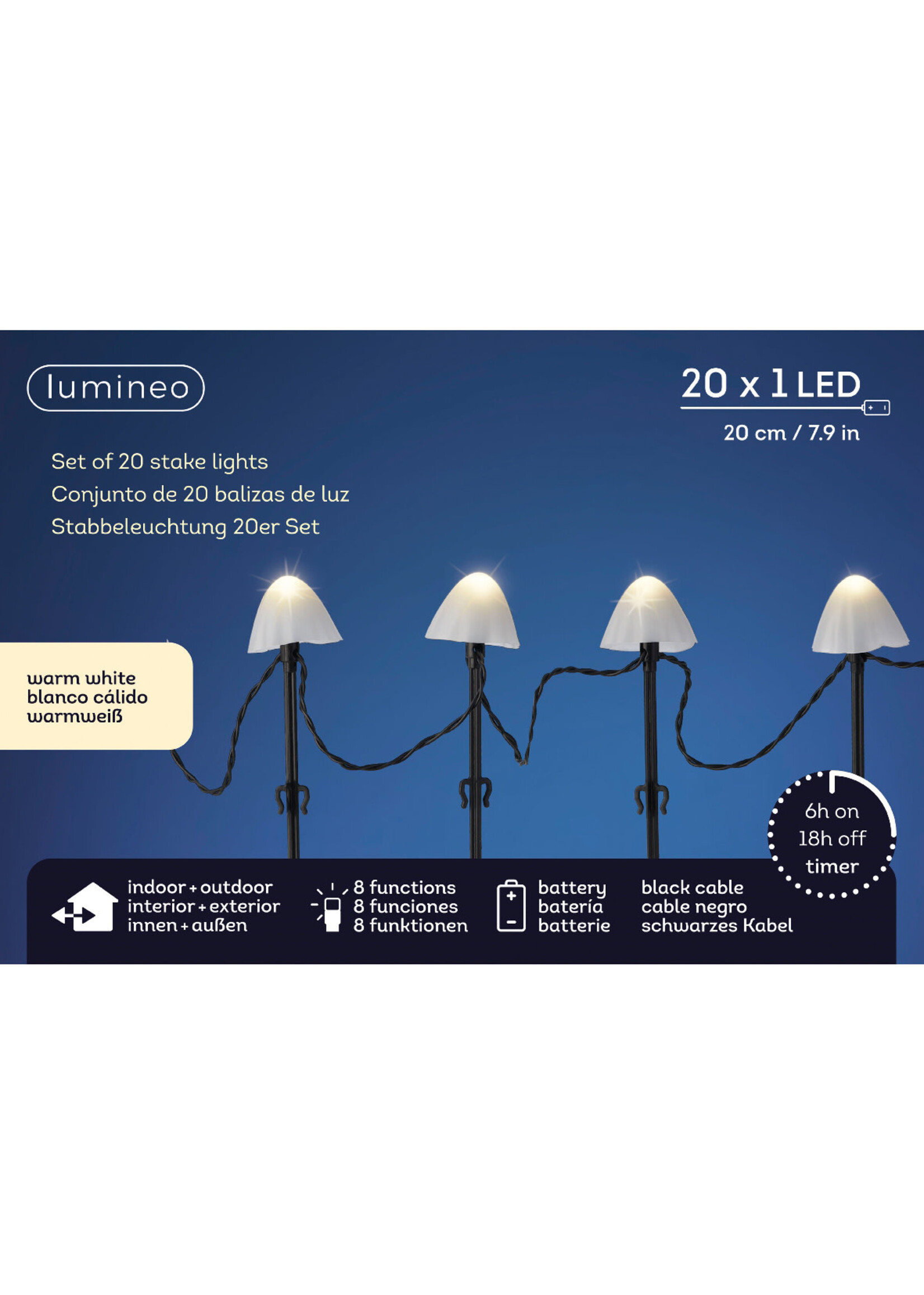 Lumineo Mushrooms Warm White 20 LED Stakes Battery Outdoor