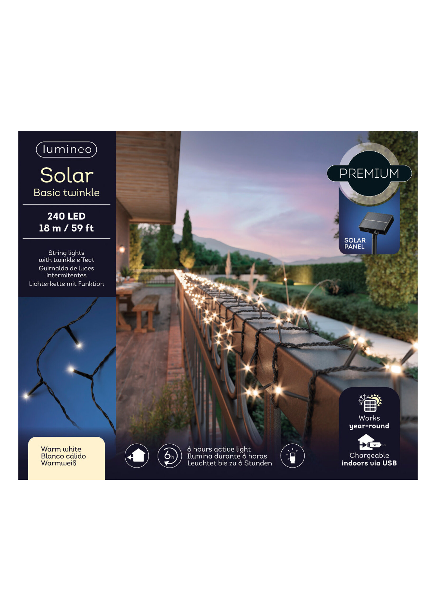 Lumineo Solar Or USB String Lights Warm White Indoor/Outdoor 240 LED - All Year