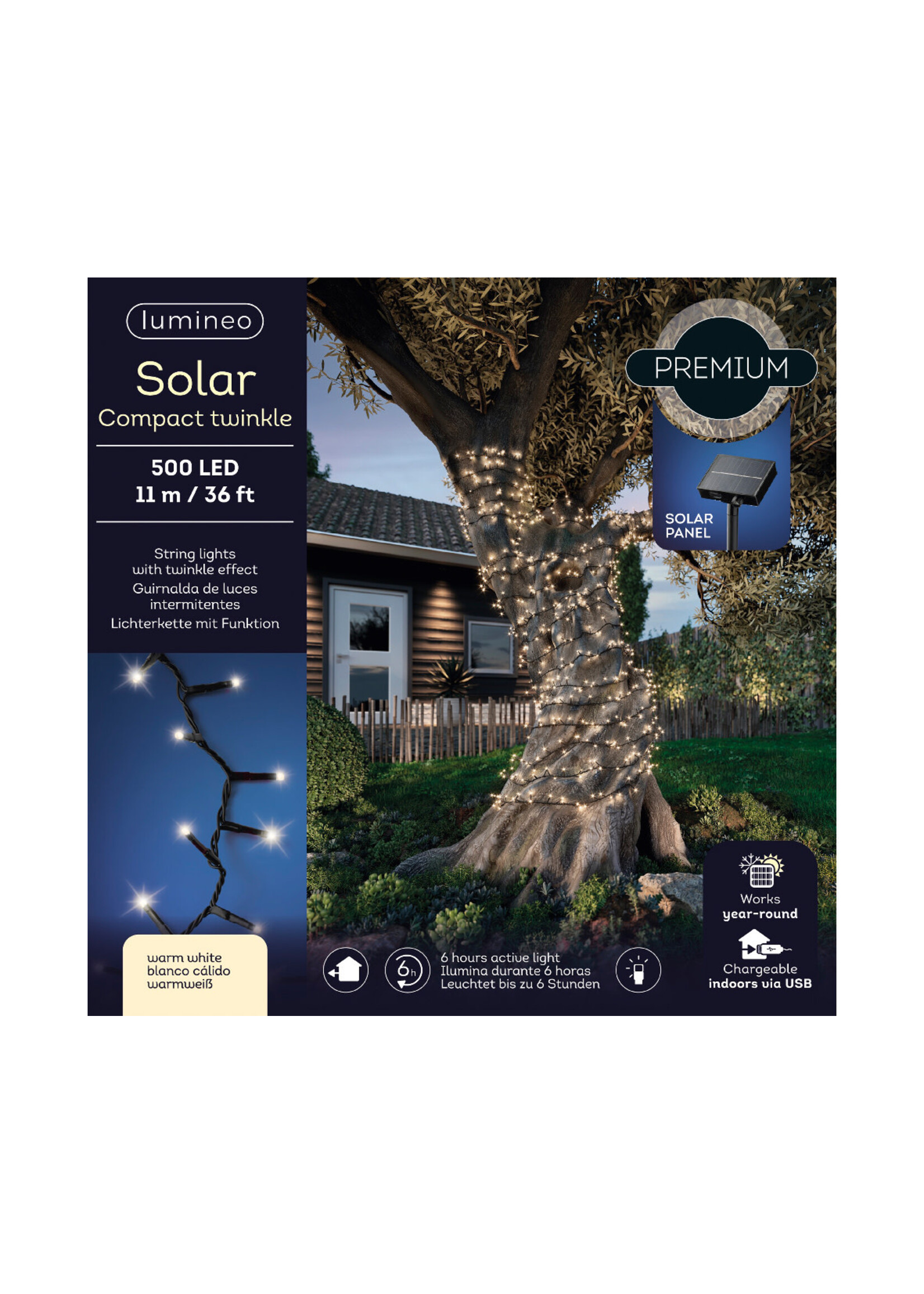 Lumineo Solar Or USB Lights Warm White Outdoor/Indoor 500 LED - All Year
