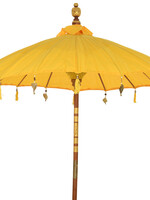 Decoris Yellow Oriental Bali Bamboo Parasol Umbrella With Hanging Gold Metal Ornaments 200 x 230cm