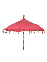 Decoris Oriental Balinese Bamboo Parasol Pink With Hanging Gold Metal Ornaments 200 x 230cm