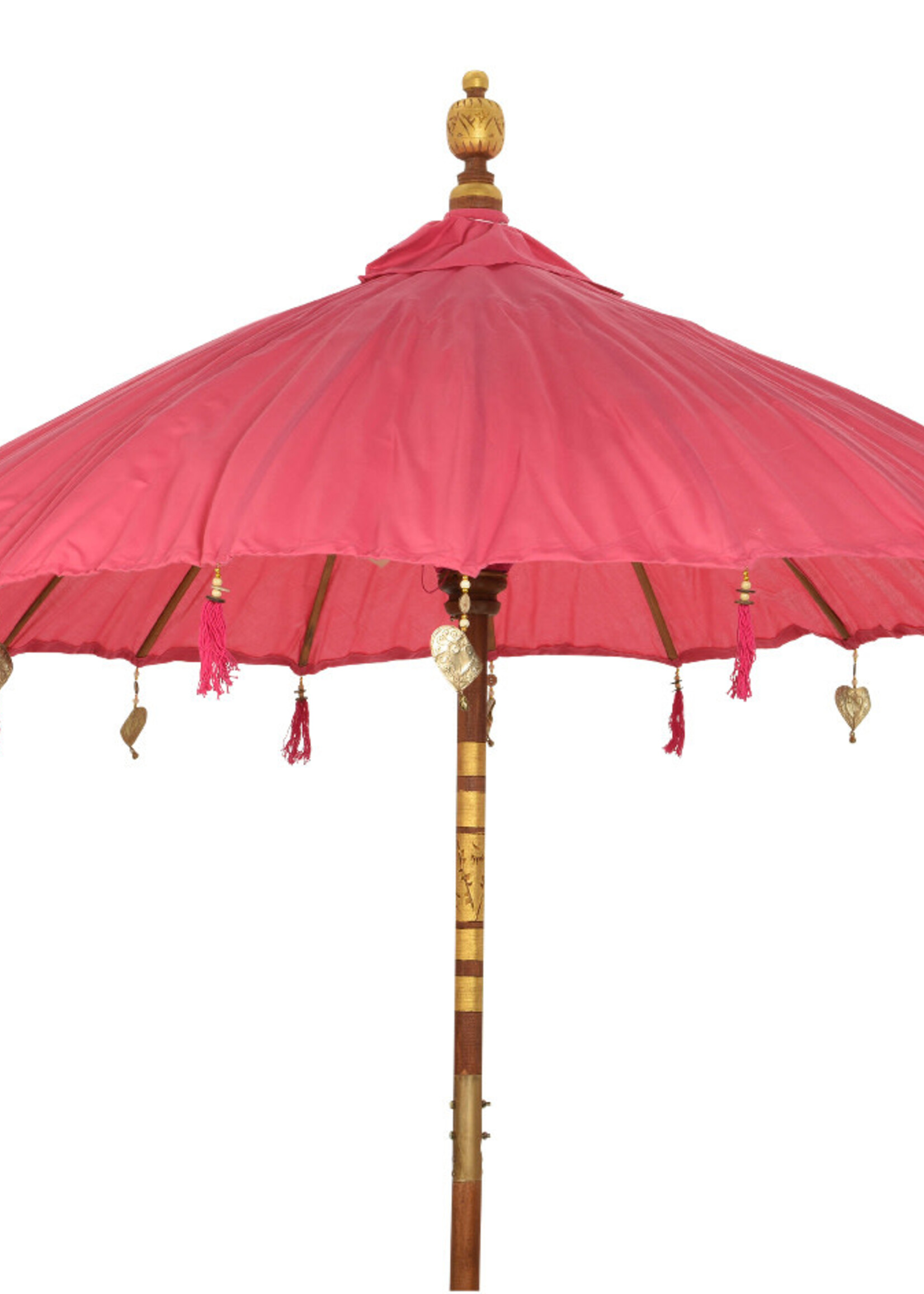 Decoris Pink Bamboo Parasol With Hanging Gold Metal Ornaments 200 x 230cm