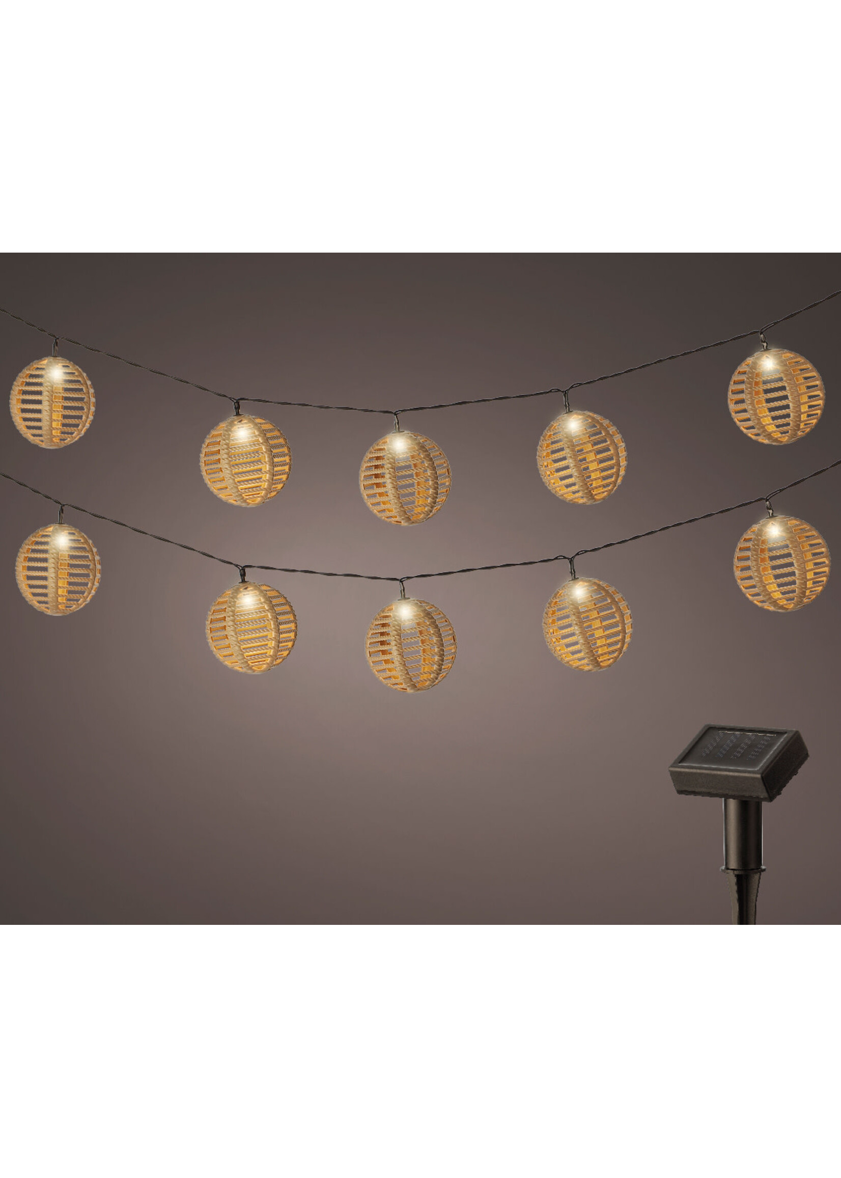 Lumineo Solar Bamboo Style Lanterns Warm White 10 Led
