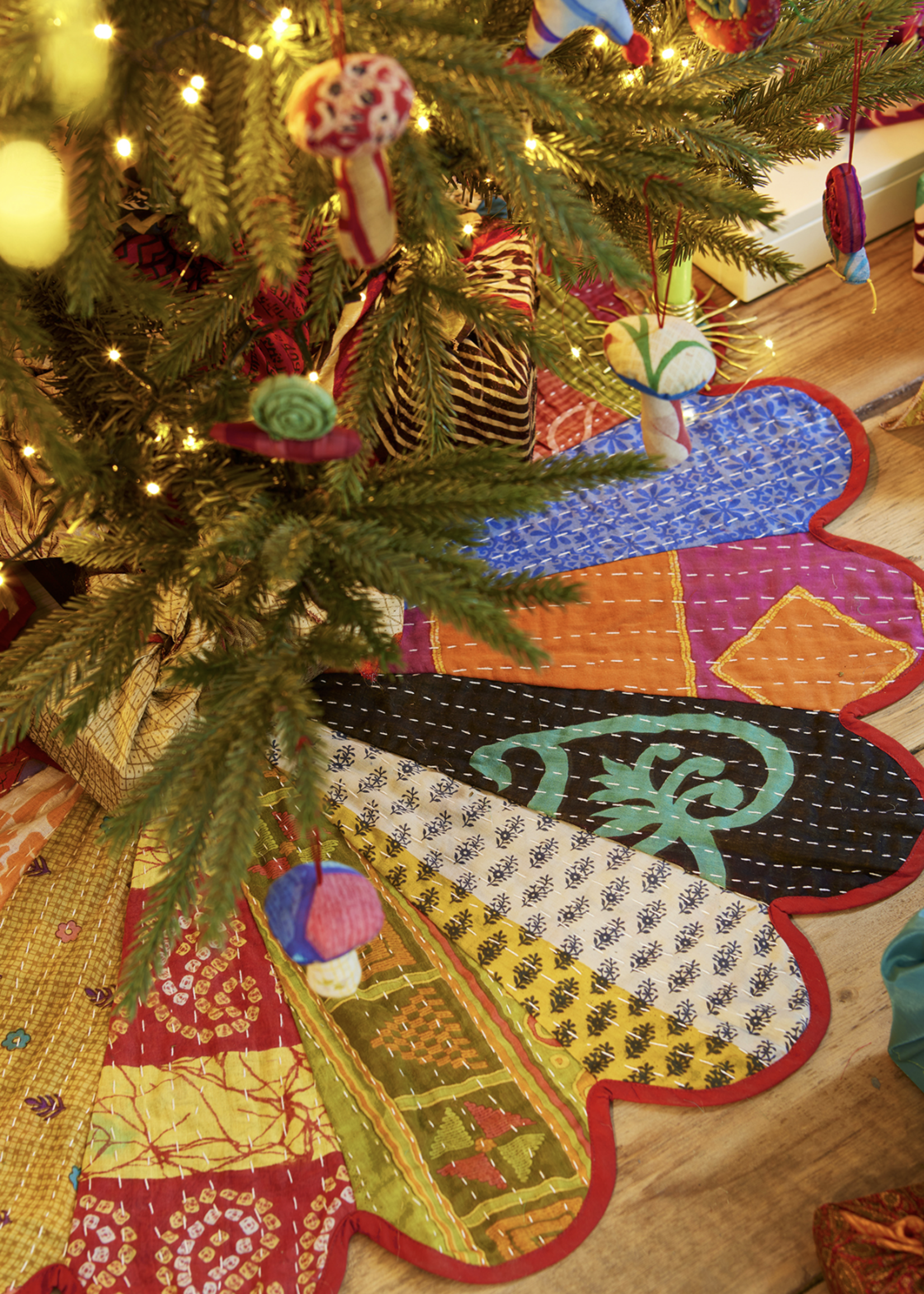 Namaste Tree Skirt Recycled Kantha Patch Sari - Fair Trade