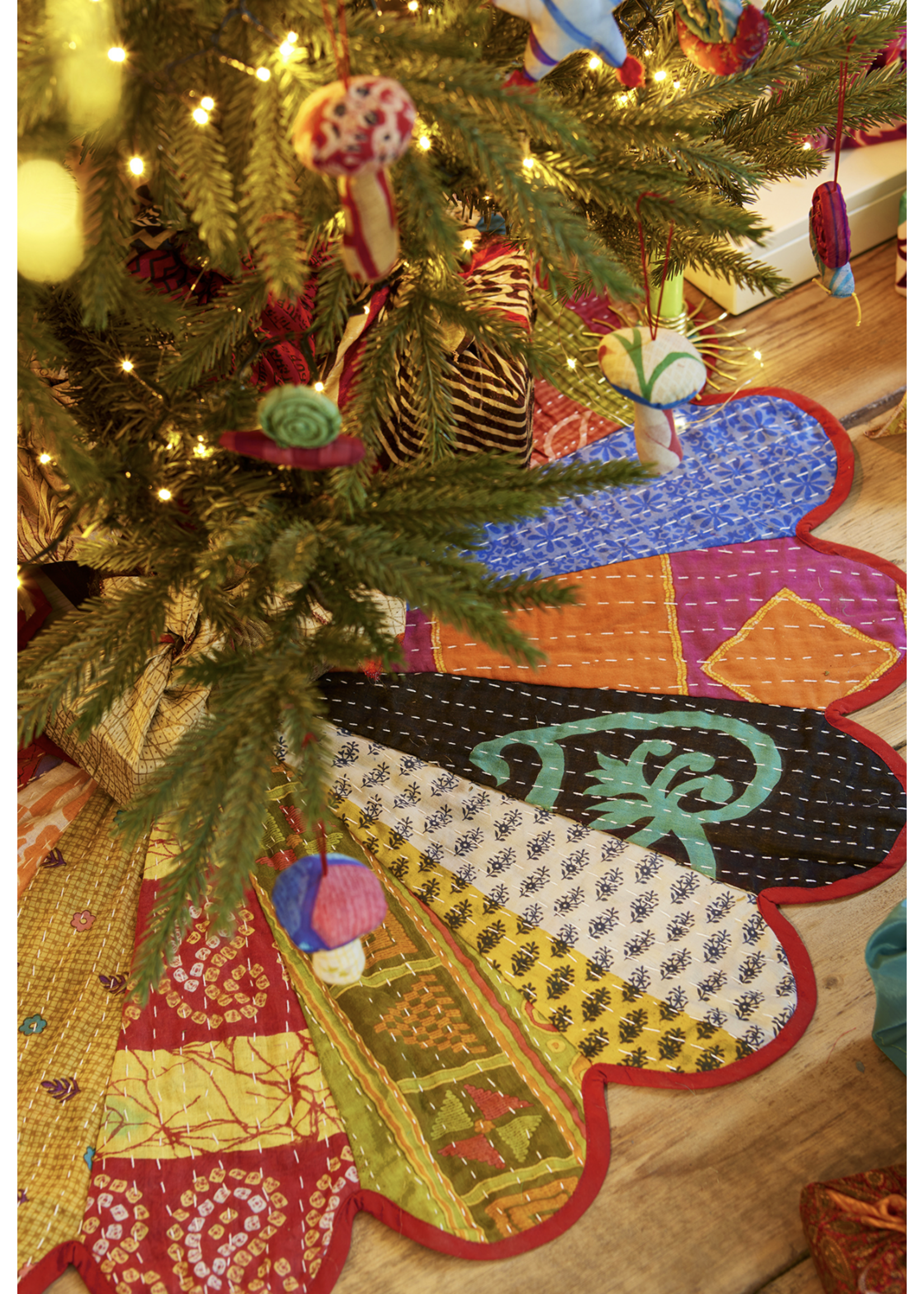 Namaste Tree Skirt Recycled Kantha Patch Sari - Fair Trade