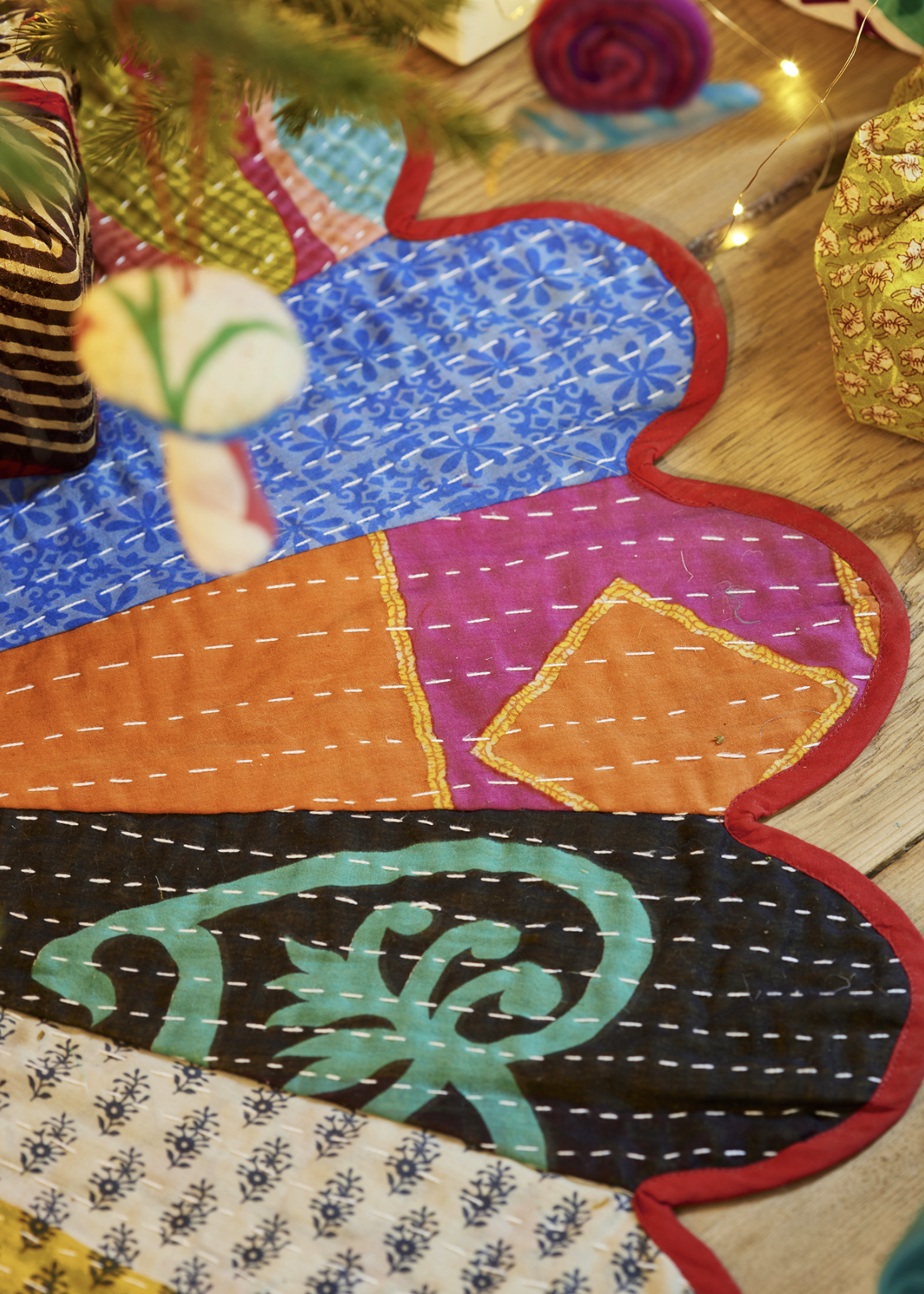 Namaste Tree Skirt Recycled Kantha Patch Sari - Fair Trade