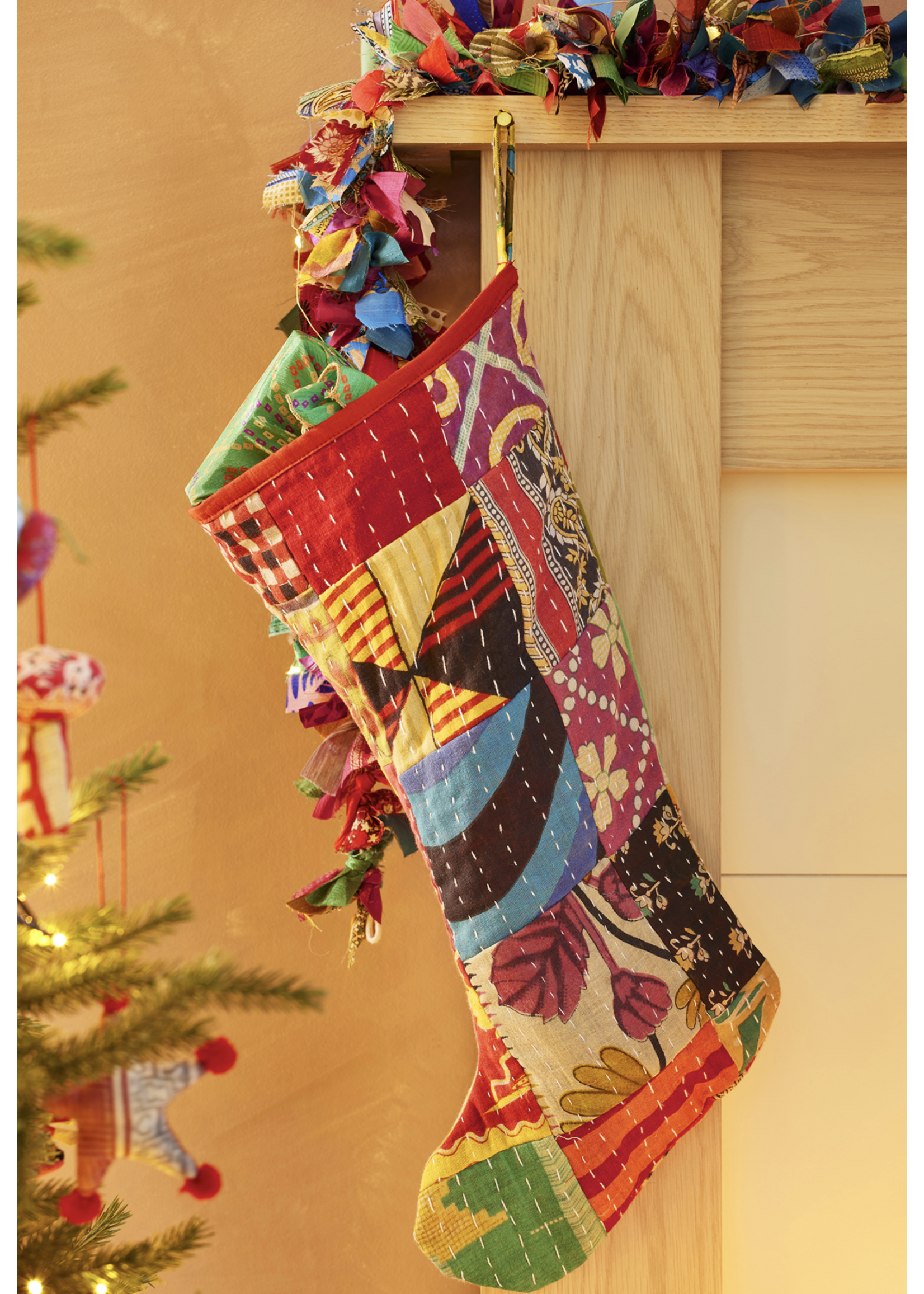 Namaste Recycled Kantha Patchwork Sari Christmas Stocking Fair Trade