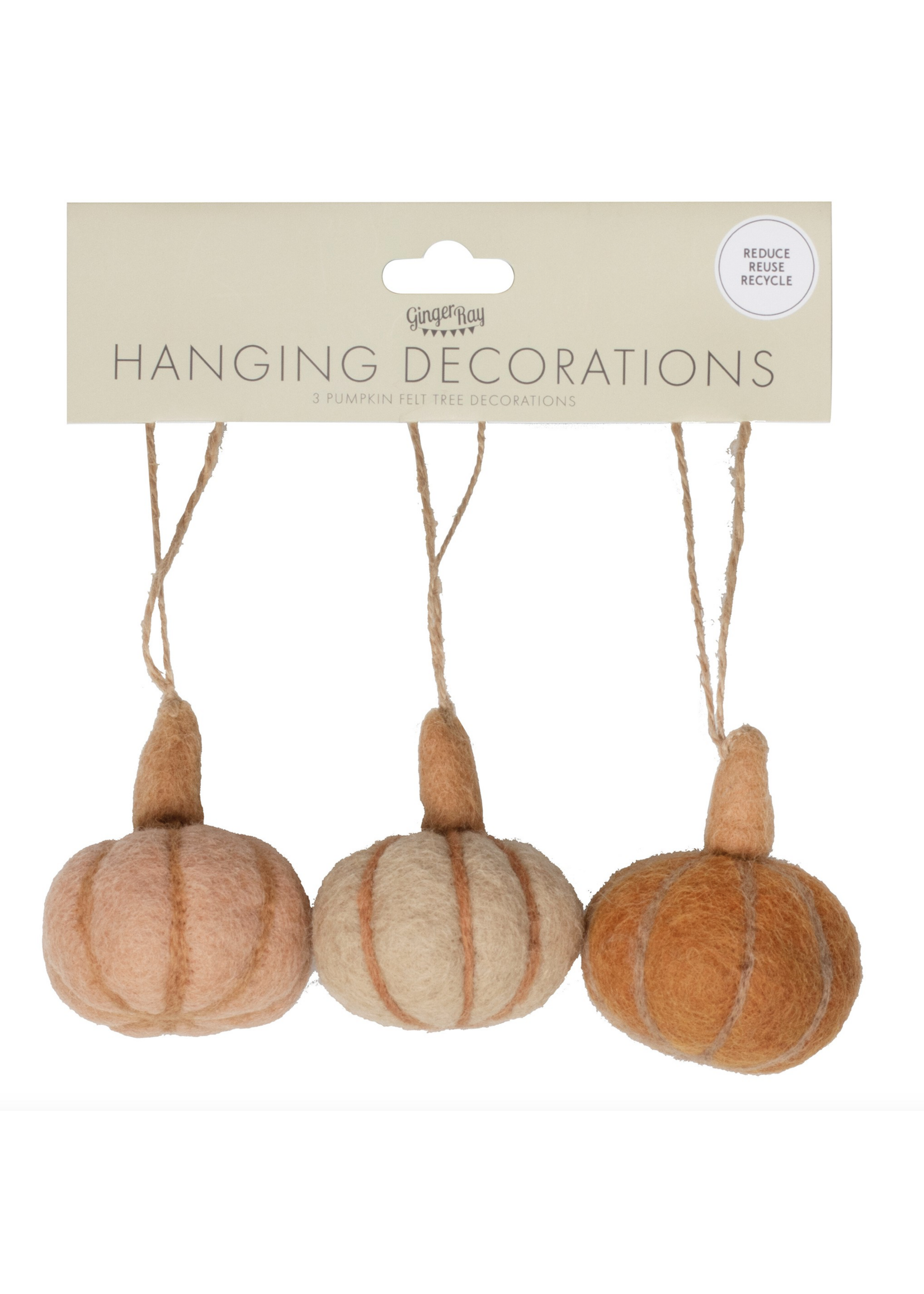 Ginger Ray Felt Pumpkin Hanging Halloween Decorations 3 Pack