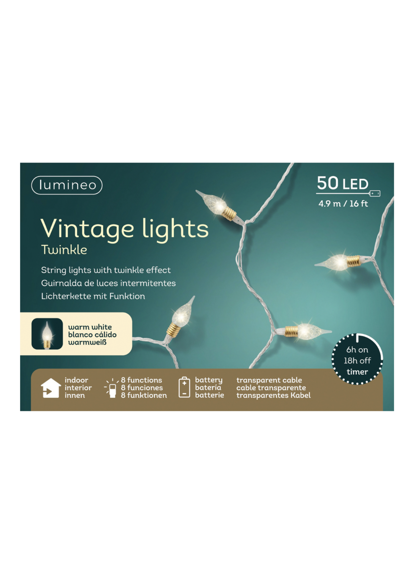 Lumineo Vintage Warm White 50 LED Lights Battery - Indoor