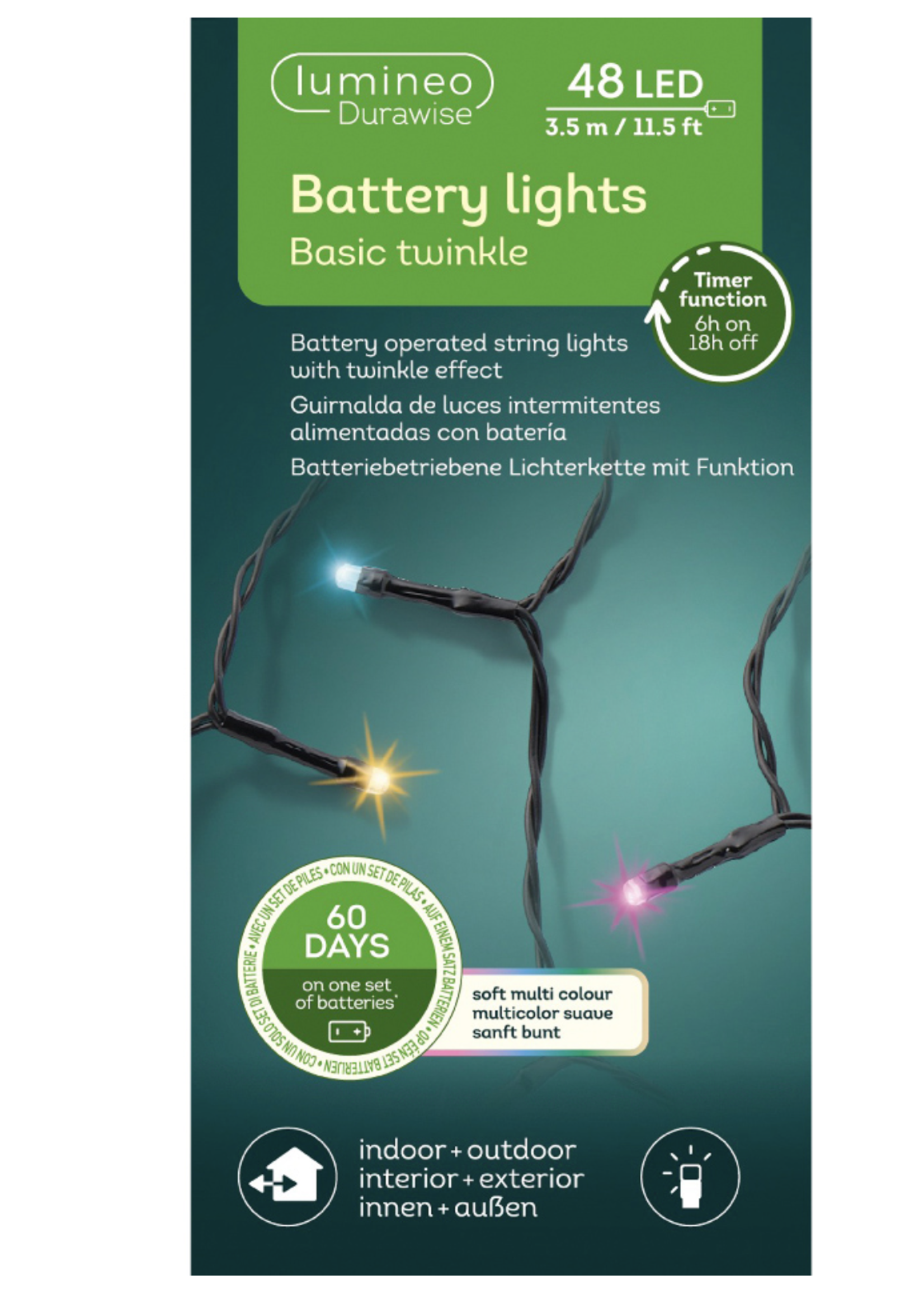 Lumineo Soft Multi Coloured 48 LED Lights - Battery Outdoor