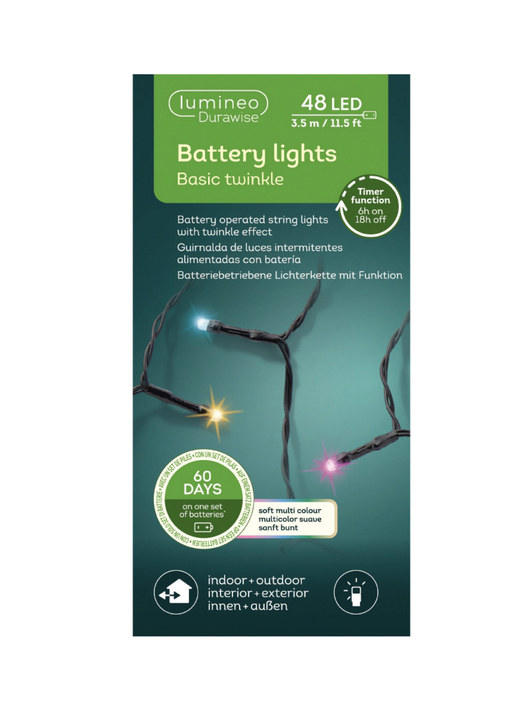 Lumineo Soft Multi Coloured 48 LED Lights - Battery Outdoor