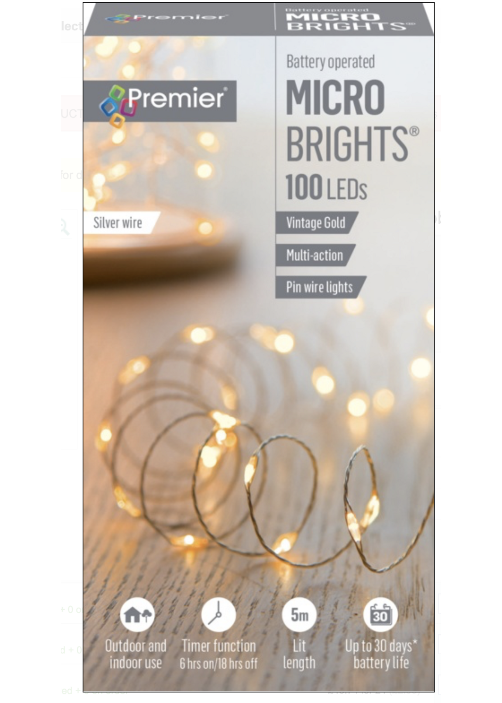 Premier Vintage Gold 100 Micro Pin  LED Lights Indoor/Outdoor