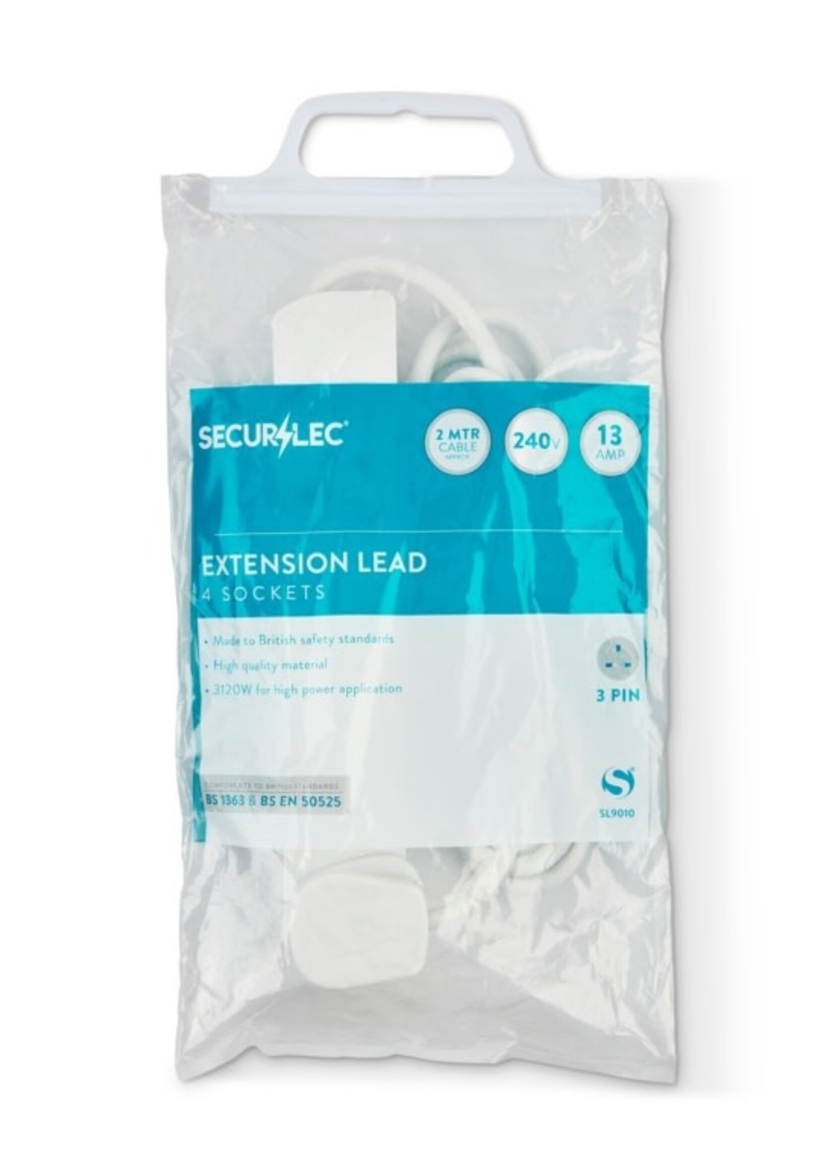 Securlec Extension Lead 4 Gang White 2m 13A
