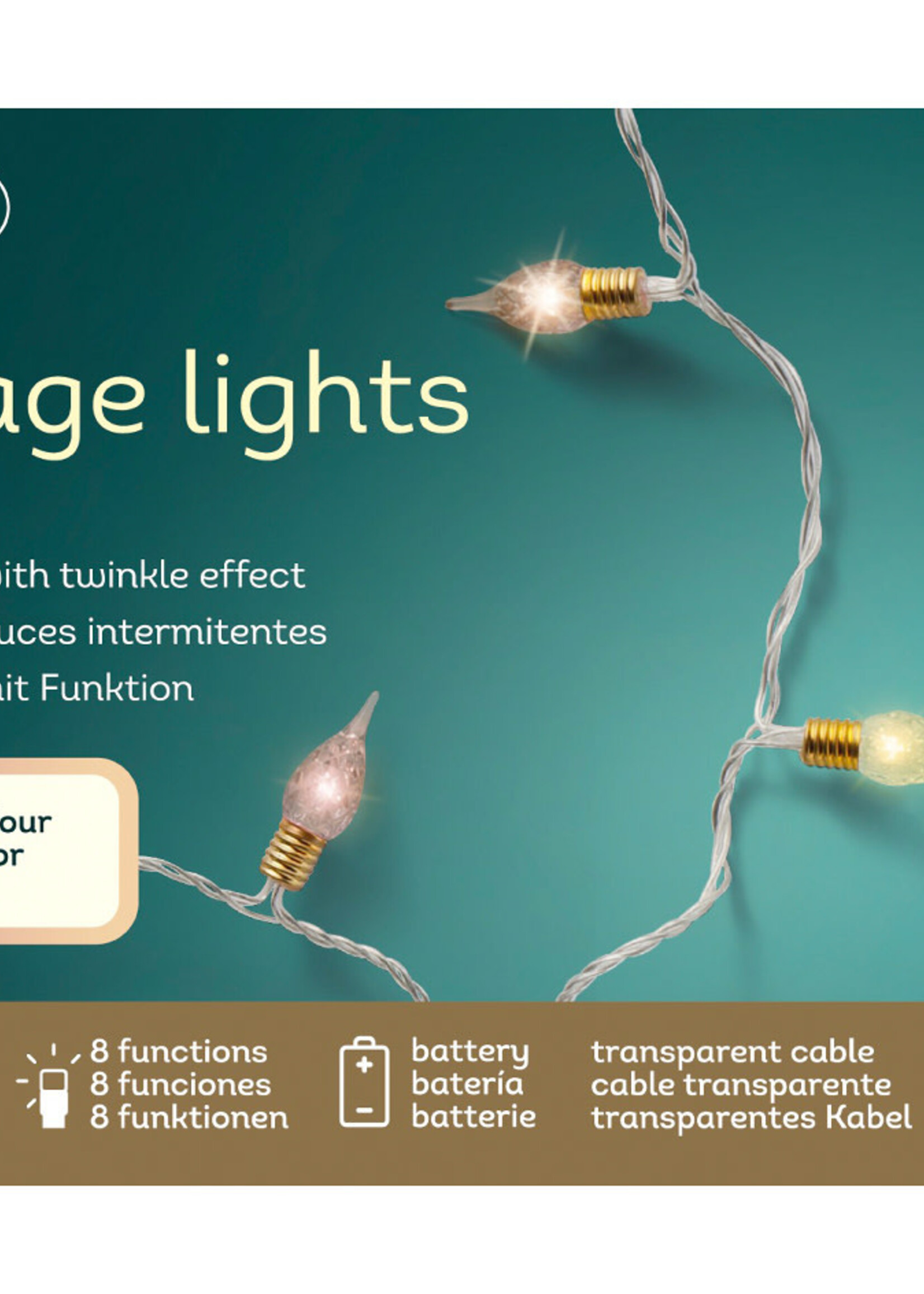 Lumineo Vintage Bulb Pastel Colours LED 50 Lights (clear cable) - Indoor Battery