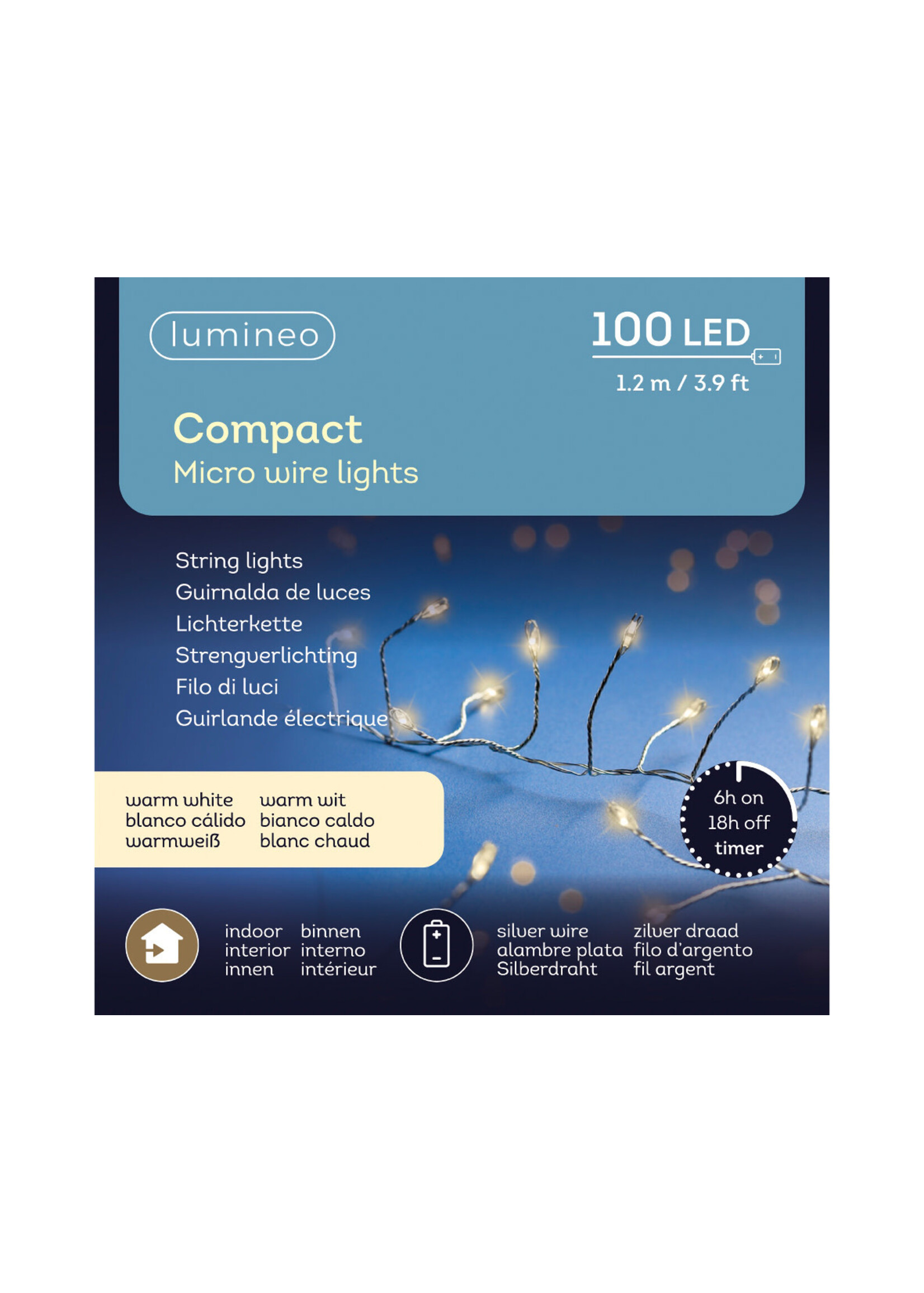 Lumineo Warm White Pin Compact Lights 100 LED  Battery