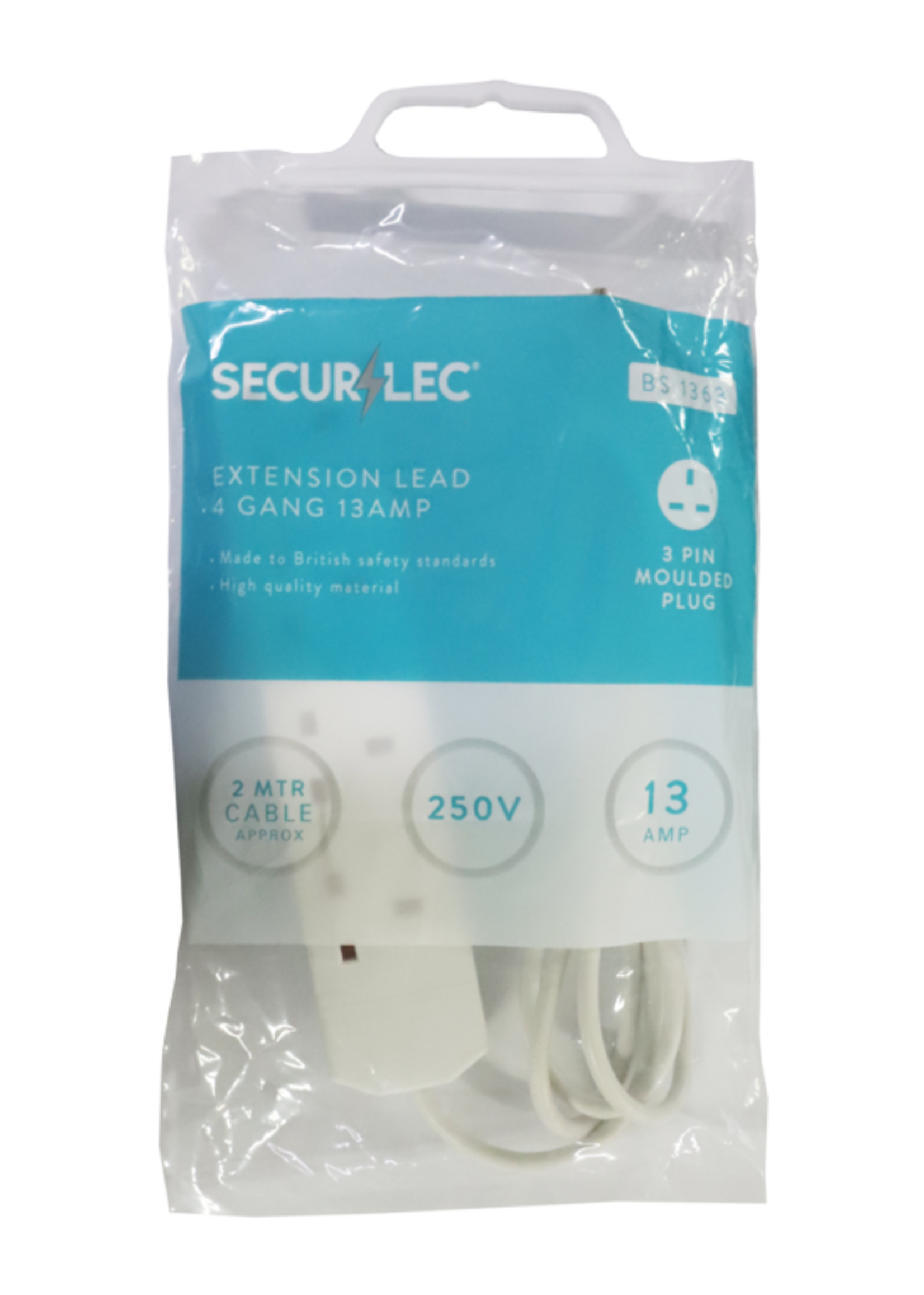Securlec Extension Lead 4 Gang White (L)2m 13A