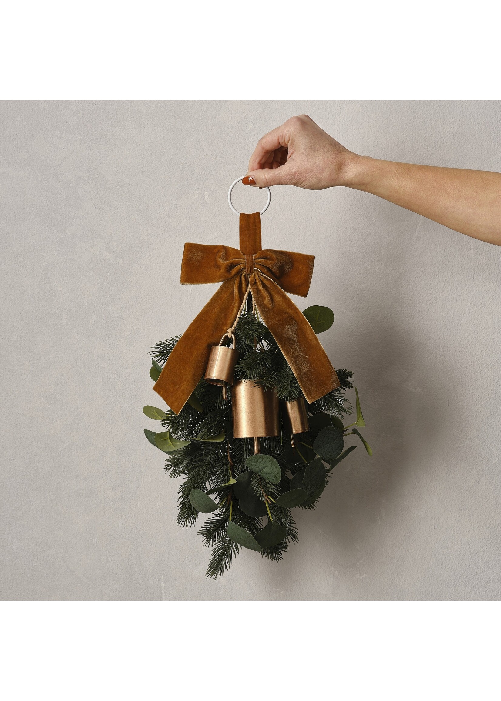 Ginger Ray Foliage Christmas Door Swag with Velvet Ribbon & Bells