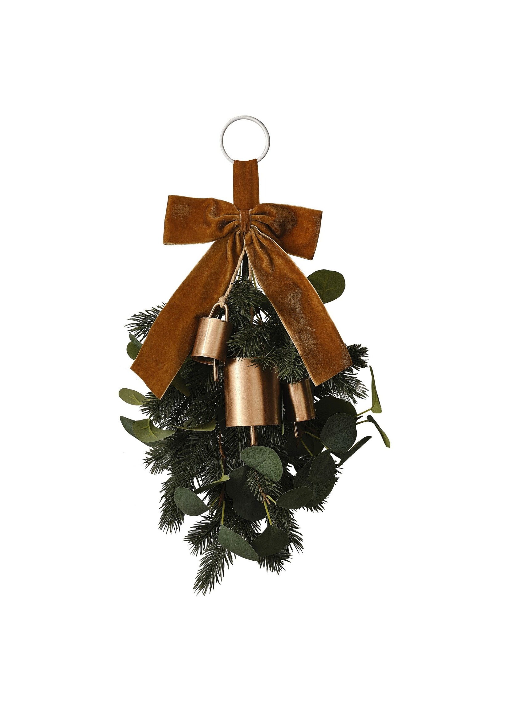 Ginger Ray Foliage Christmas Door Swag with Velvet Ribbon & Bells