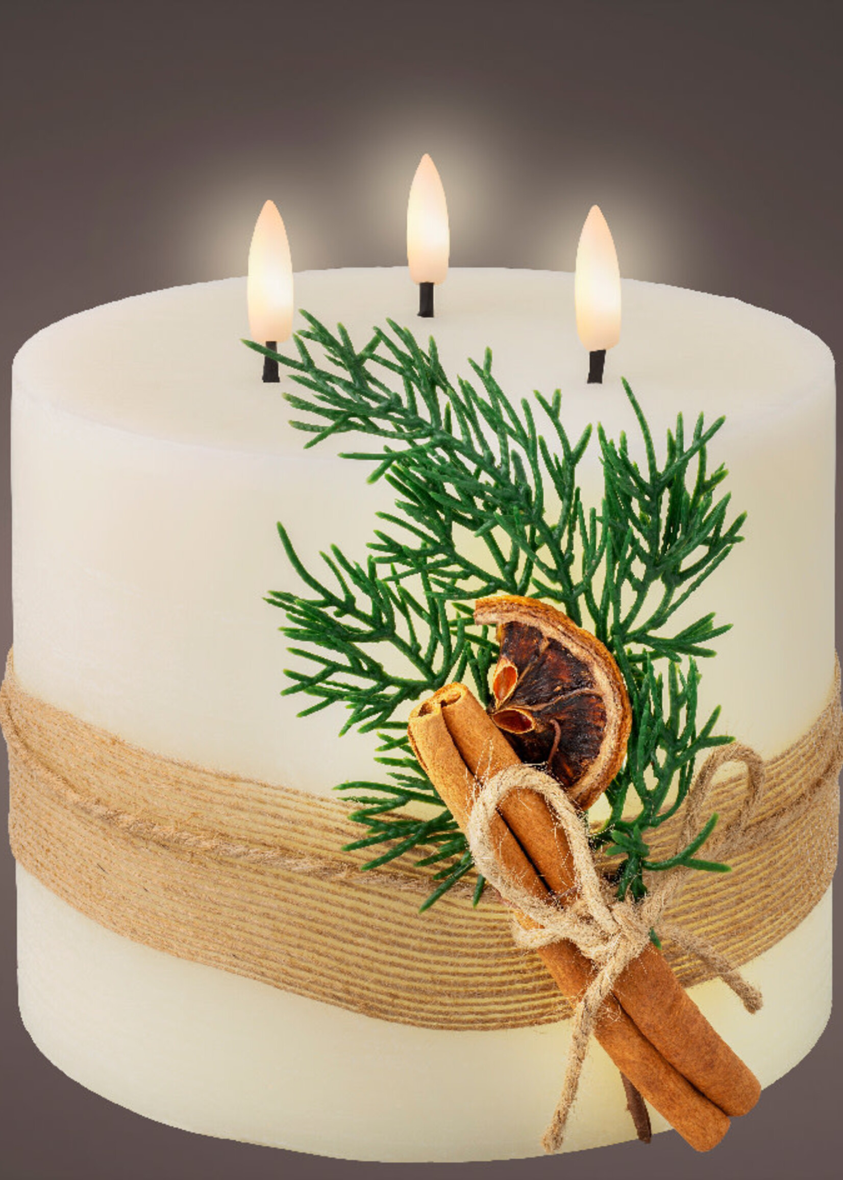 Lumineo Large Triple LED Wick Battery Candle With Foliage