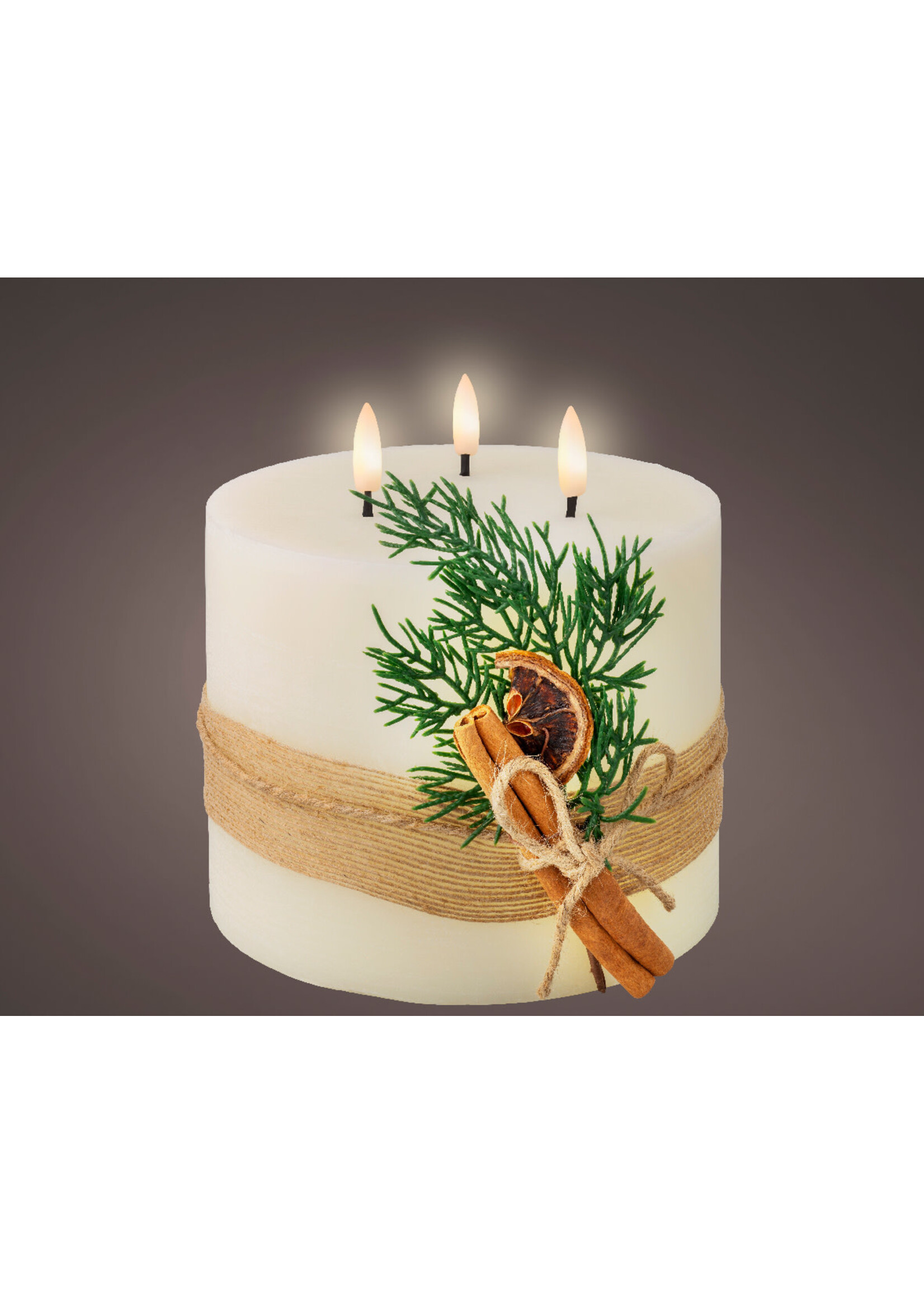 Lumineo Large Triple LED Wick Battery Candle With Foliage