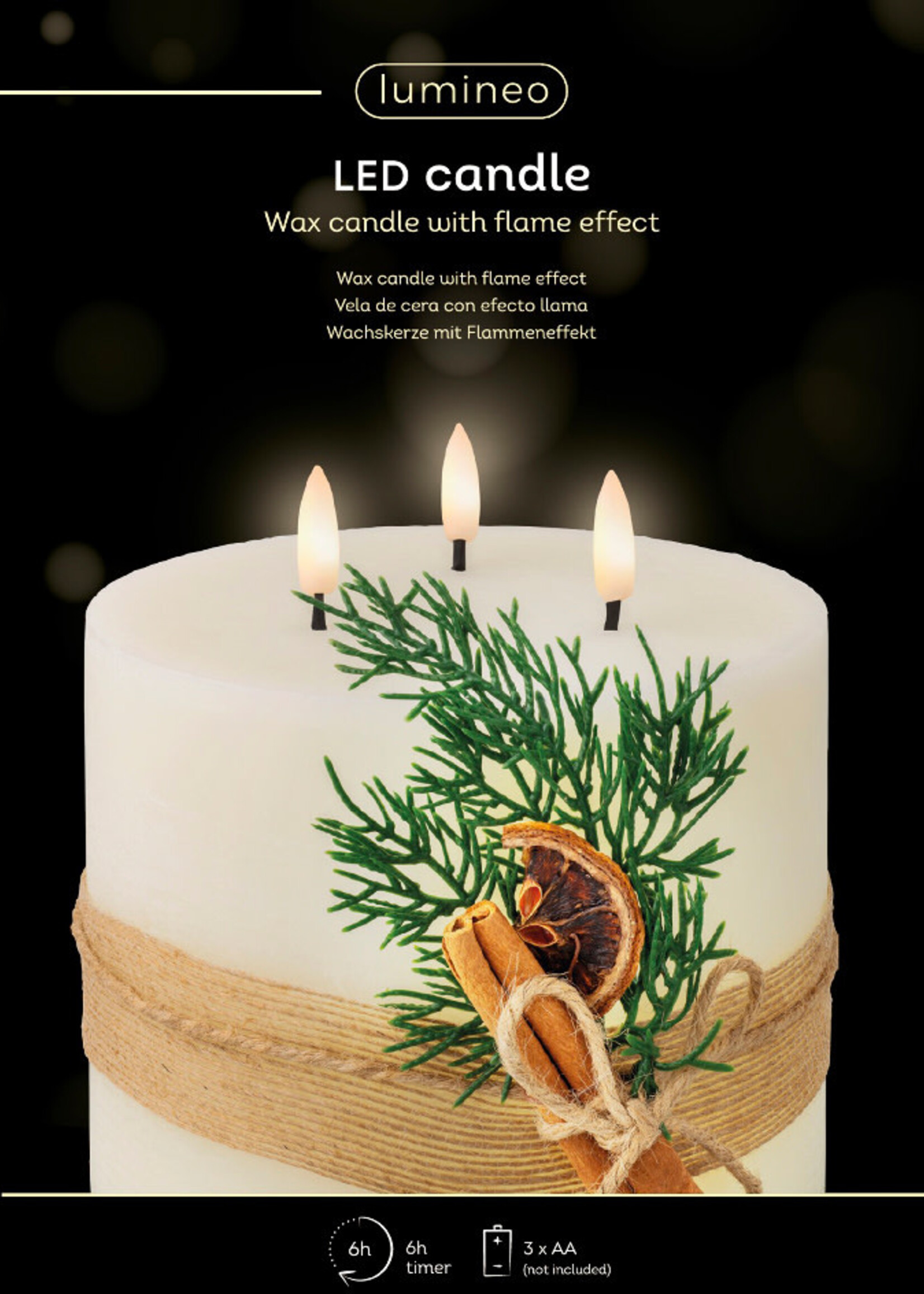 Lumineo Large Triple LED Wick Battery Candle With Foliage