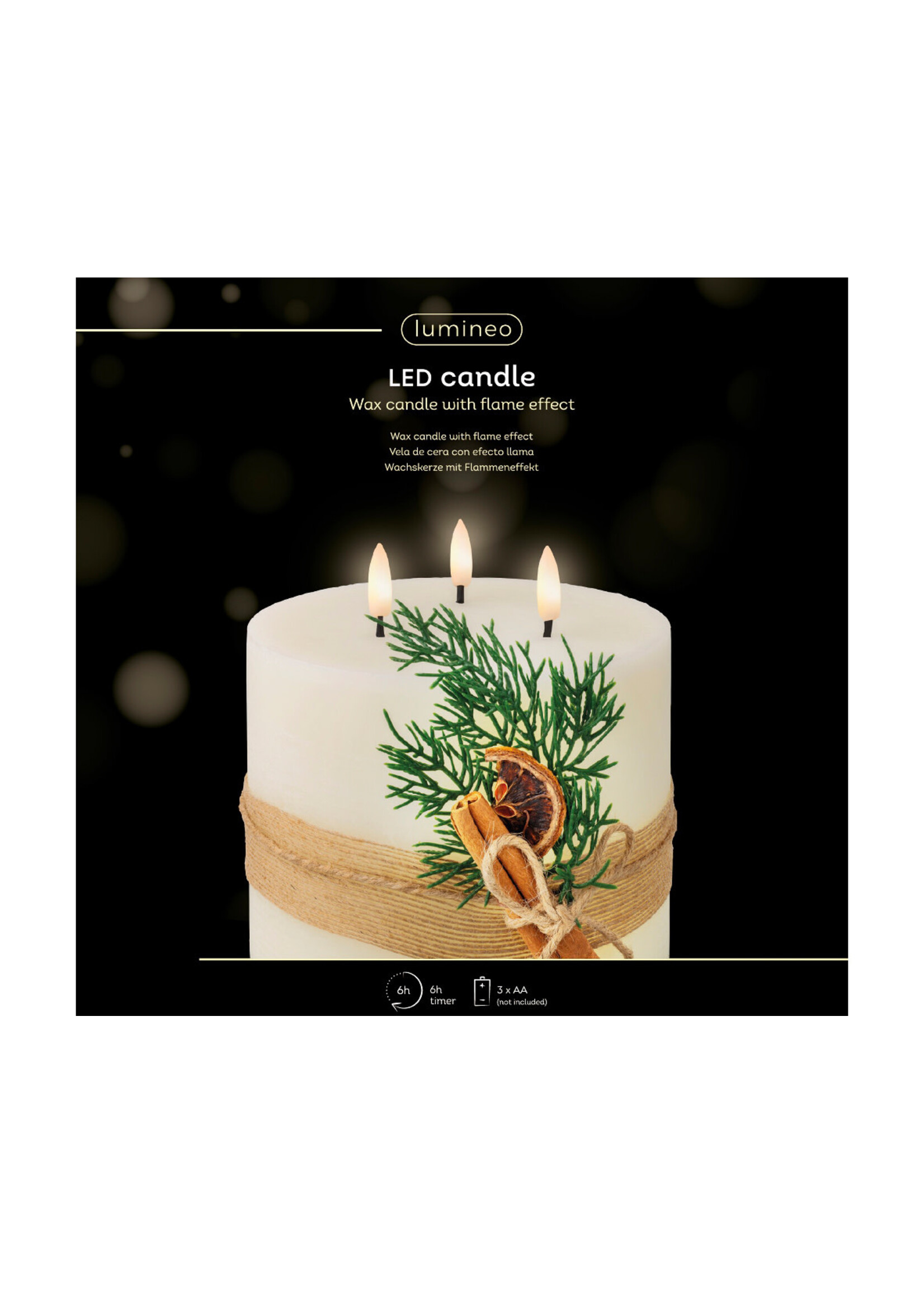 Lumineo Large Triple LED Wick Battery Candle With Foliage